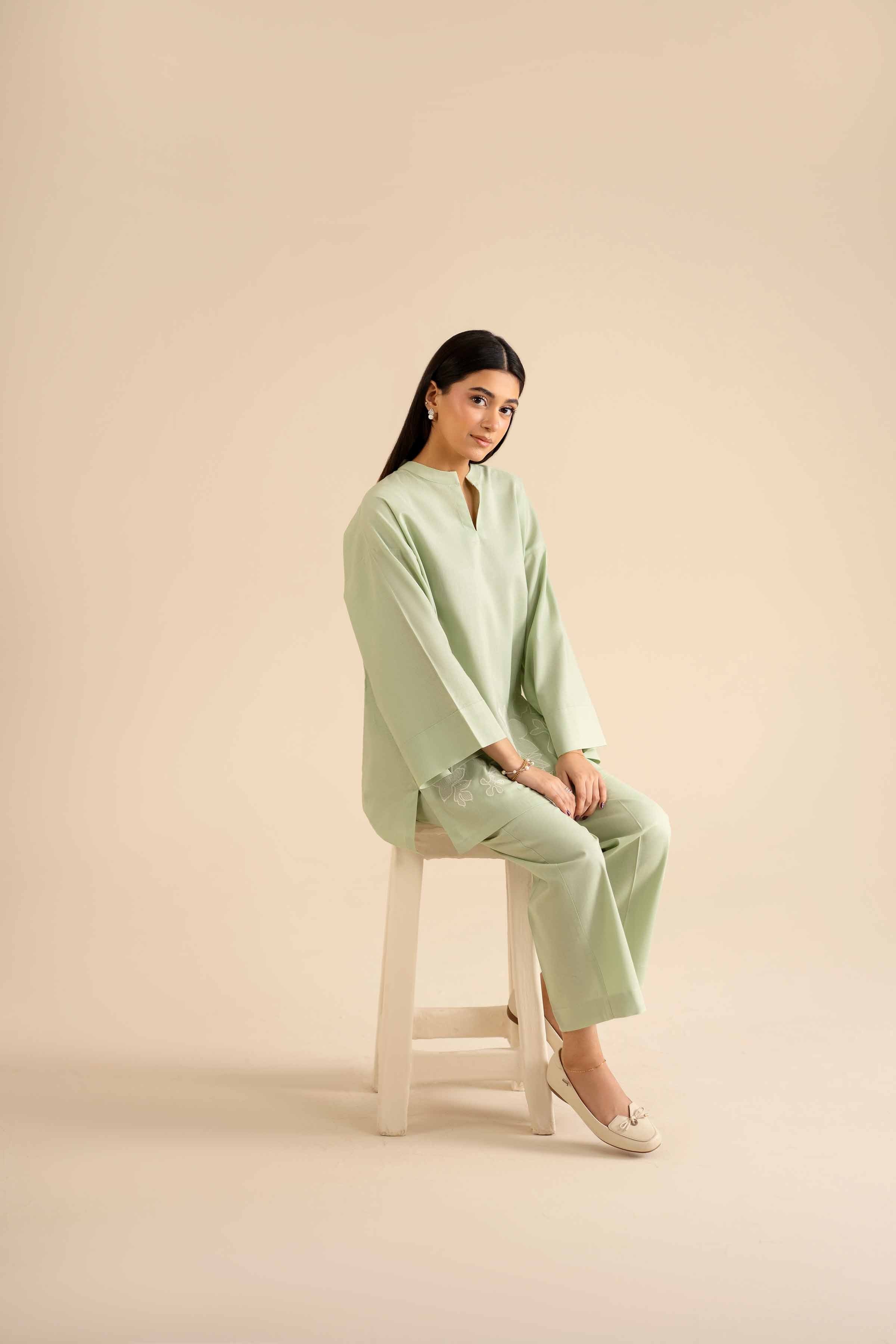 NishatUK - Green Embroidered Cotton 2-piece ready to wear Dress