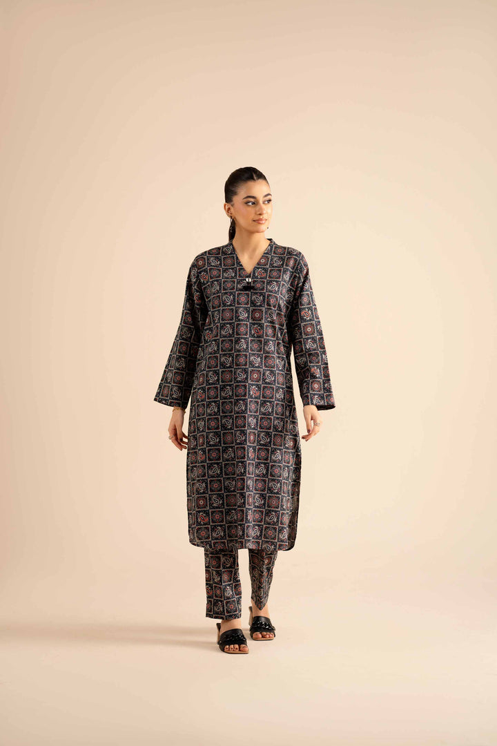 NishatUK - Black Printed Karandi 2-piece ready to wear Dress