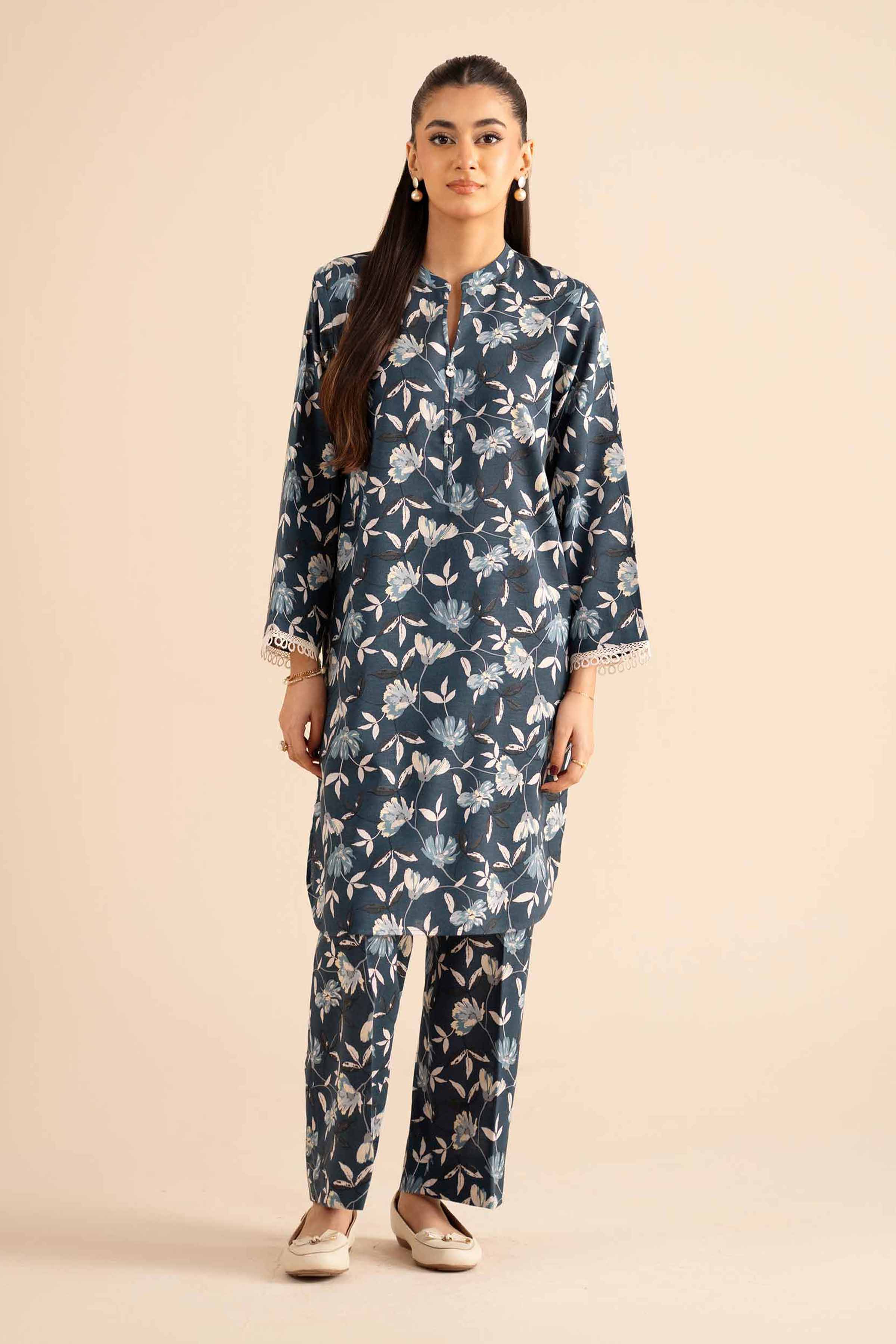 NishatUK - Blue Printed Karandi 2-piece ready to wear Dress