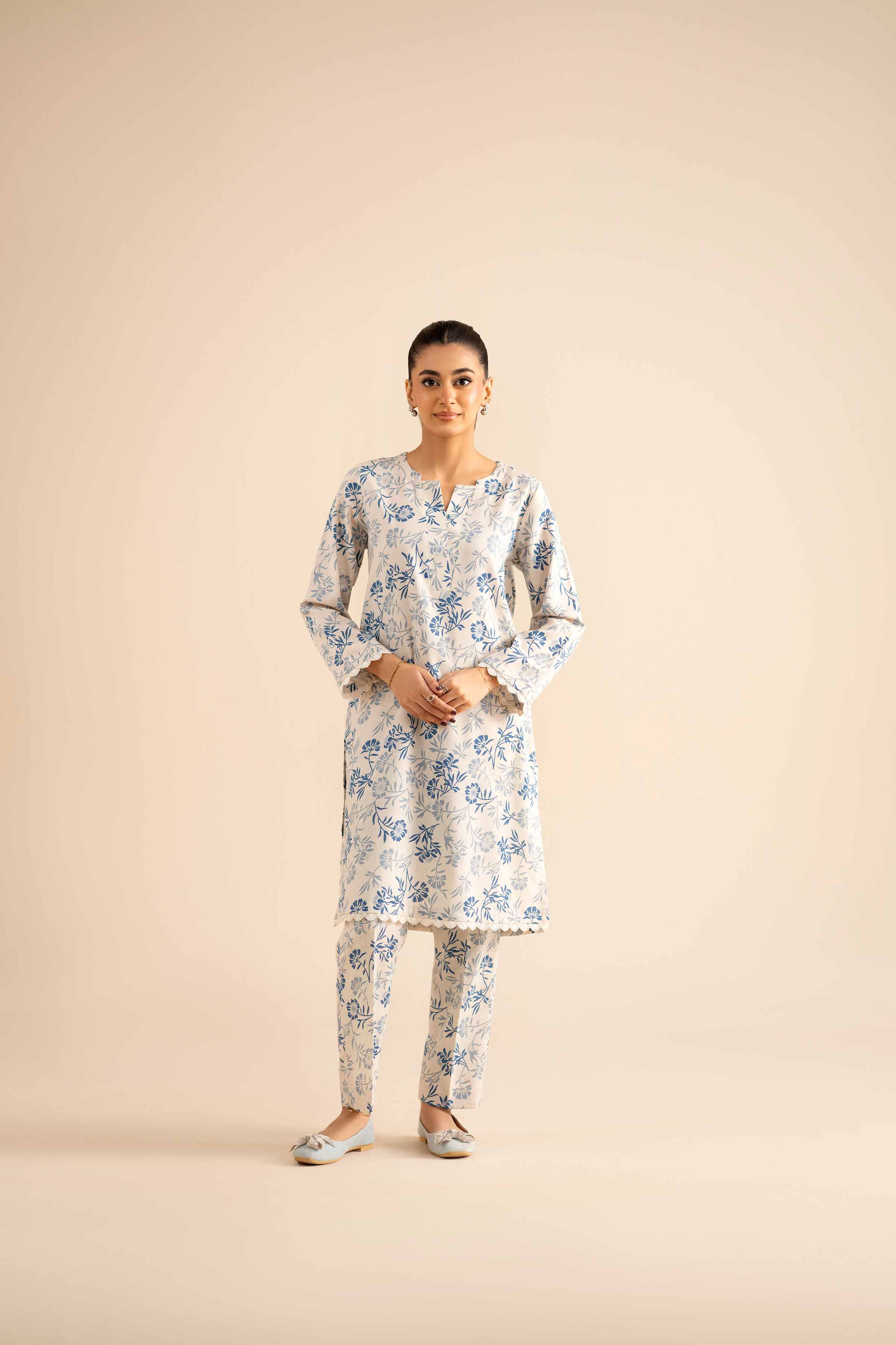 NishatUK - Off White Printed Karandi 2-piece ready to wear Dress