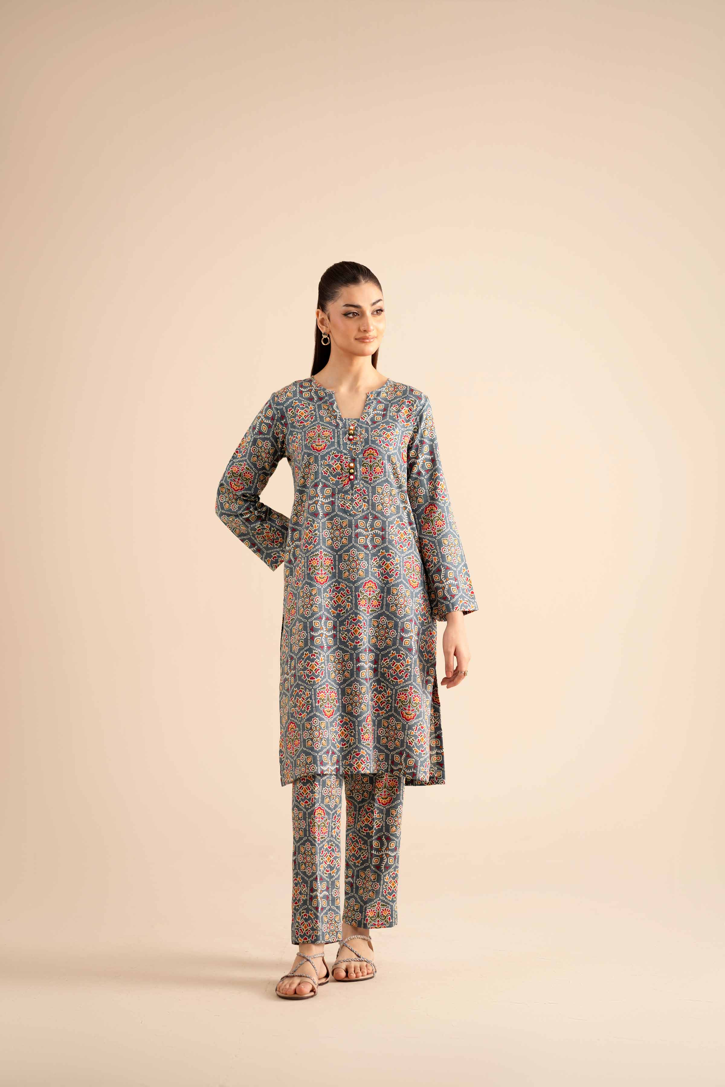 NishatUK - Grey Printed Karandi 2-piece ready to wear Dress