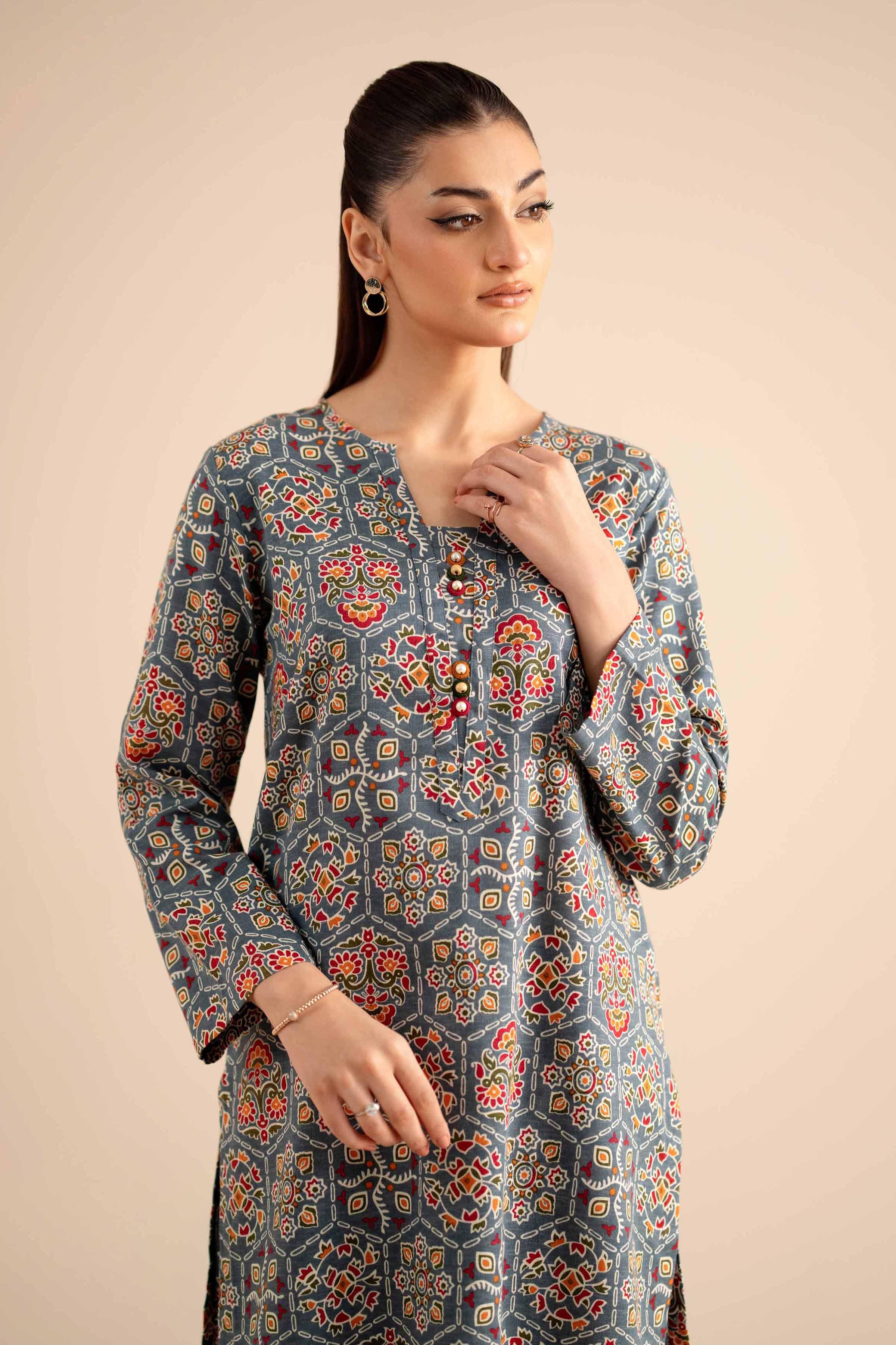 NishatUK - Grey Printed Karandi 2-piece ready to wear Dress