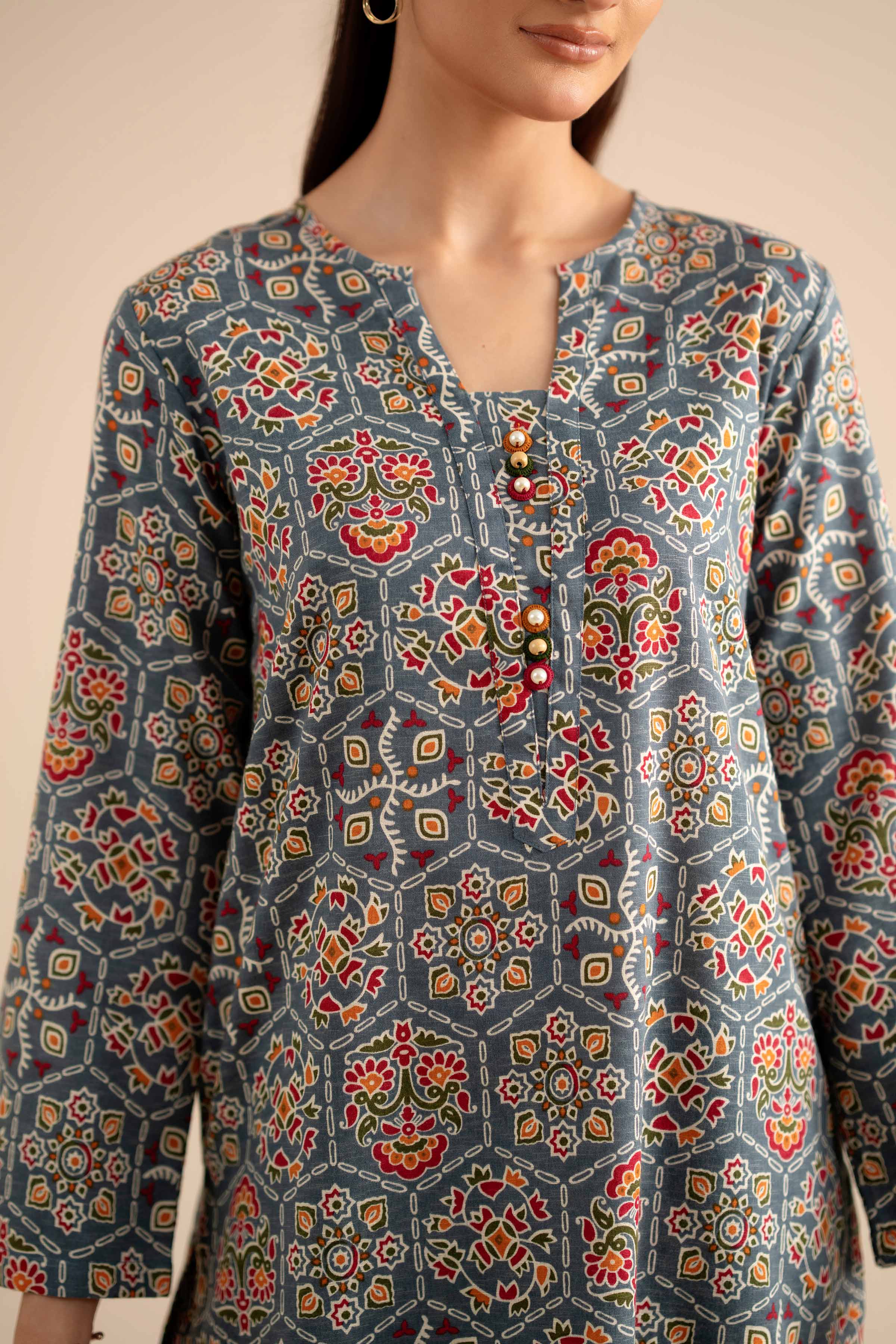 NishatUK - Grey Printed Karandi 2-piece ready to wear Dress