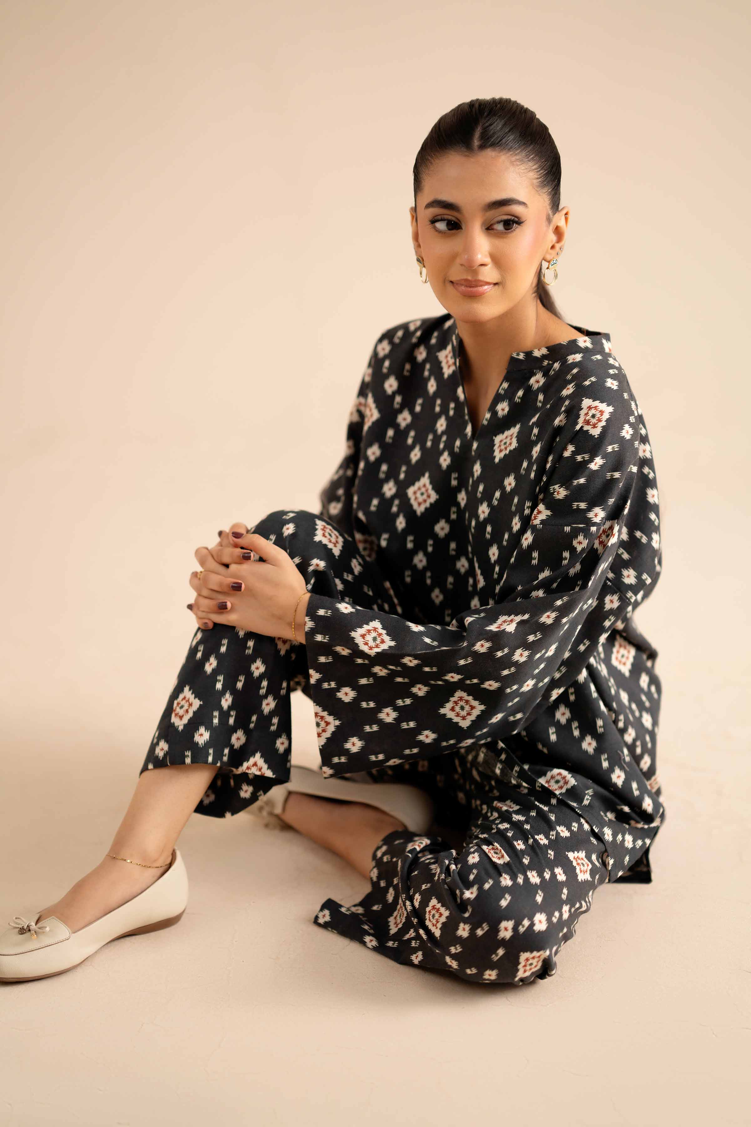 NishatUK - Black Printed Karandi 2-piece ready to wear Dress