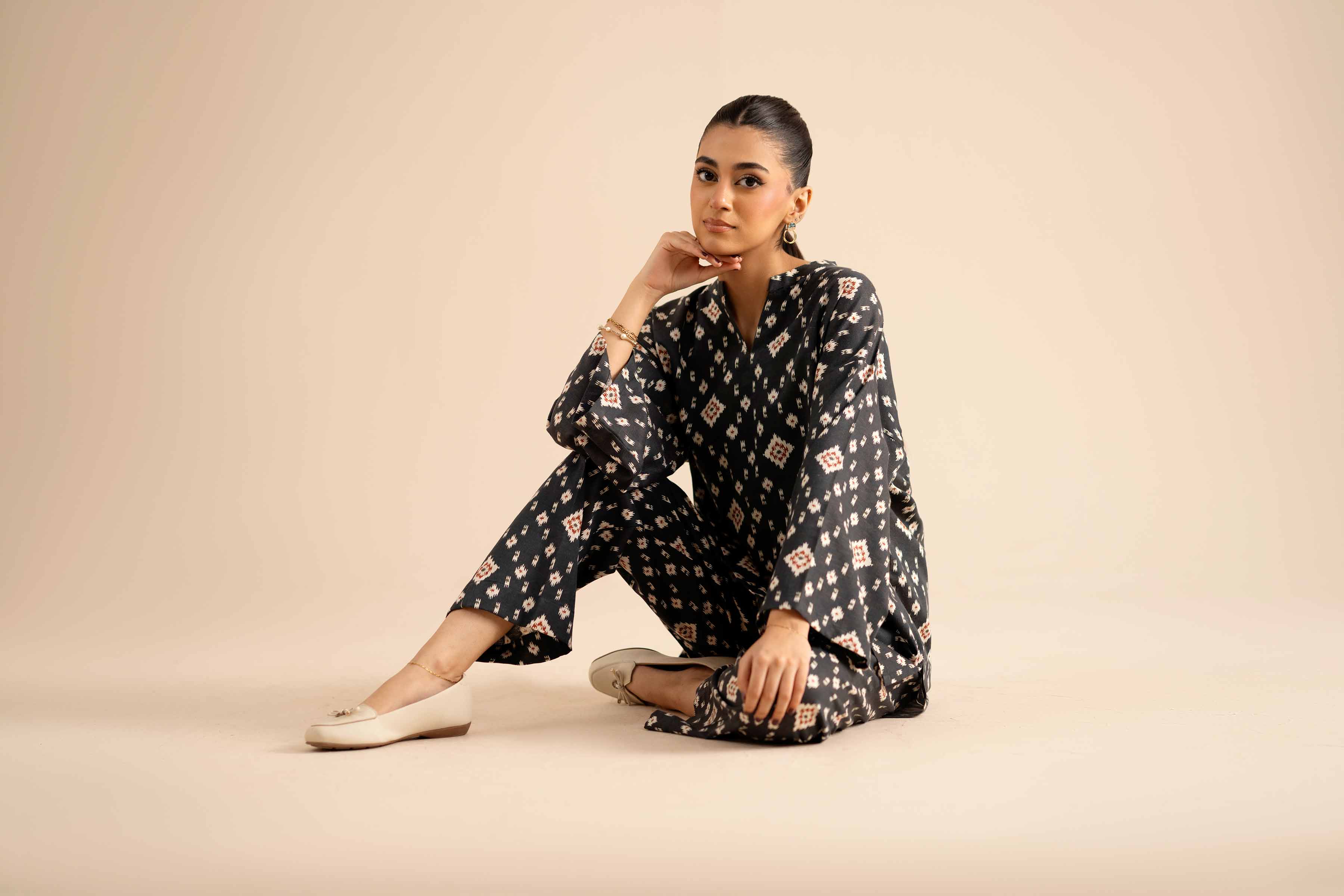 NishatUK - Black Printed Karandi 2-piece ready to wear Dress