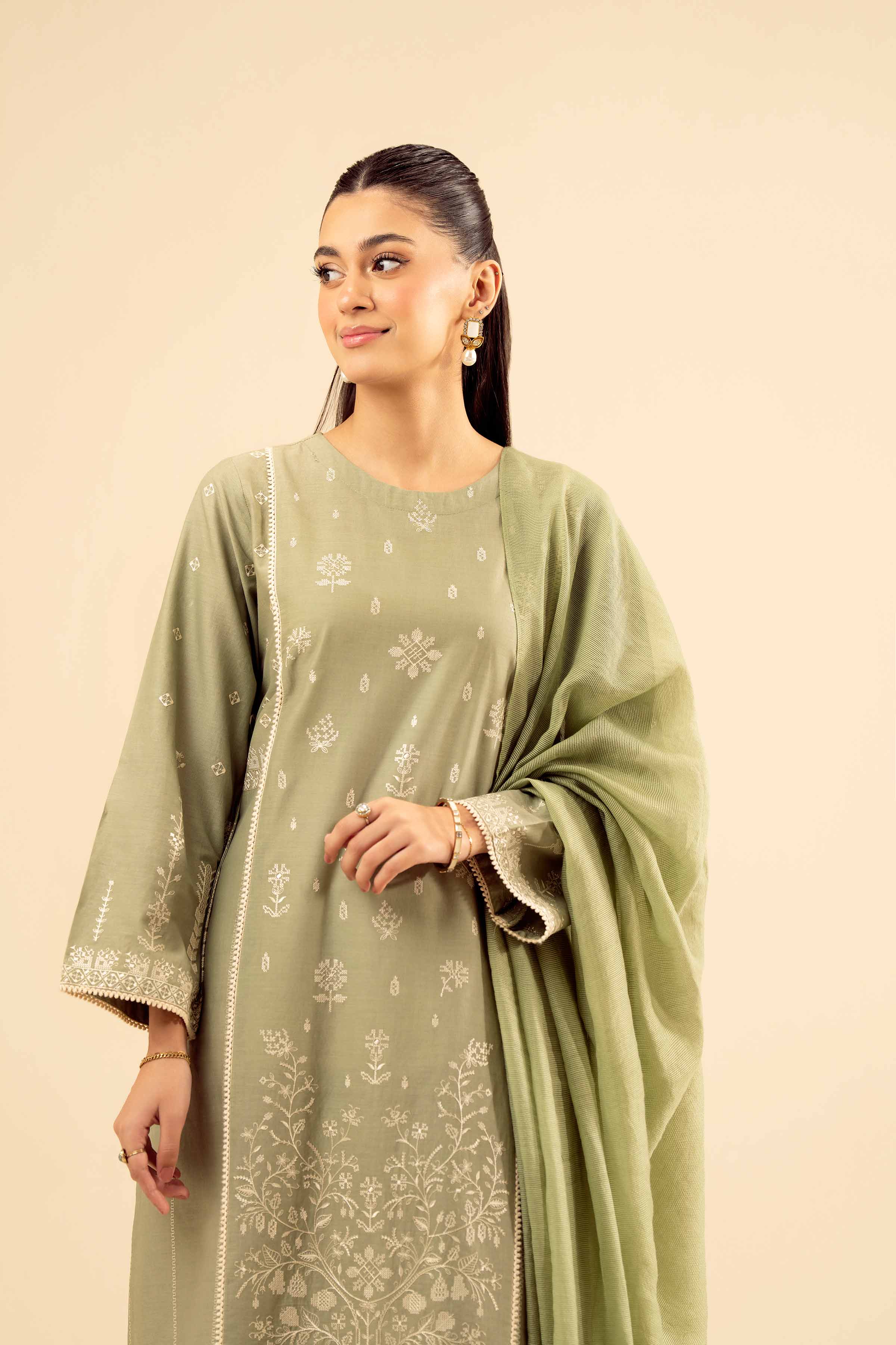 NishatUK - Green Embroidered Cambric 2-piece ready to wear Dress