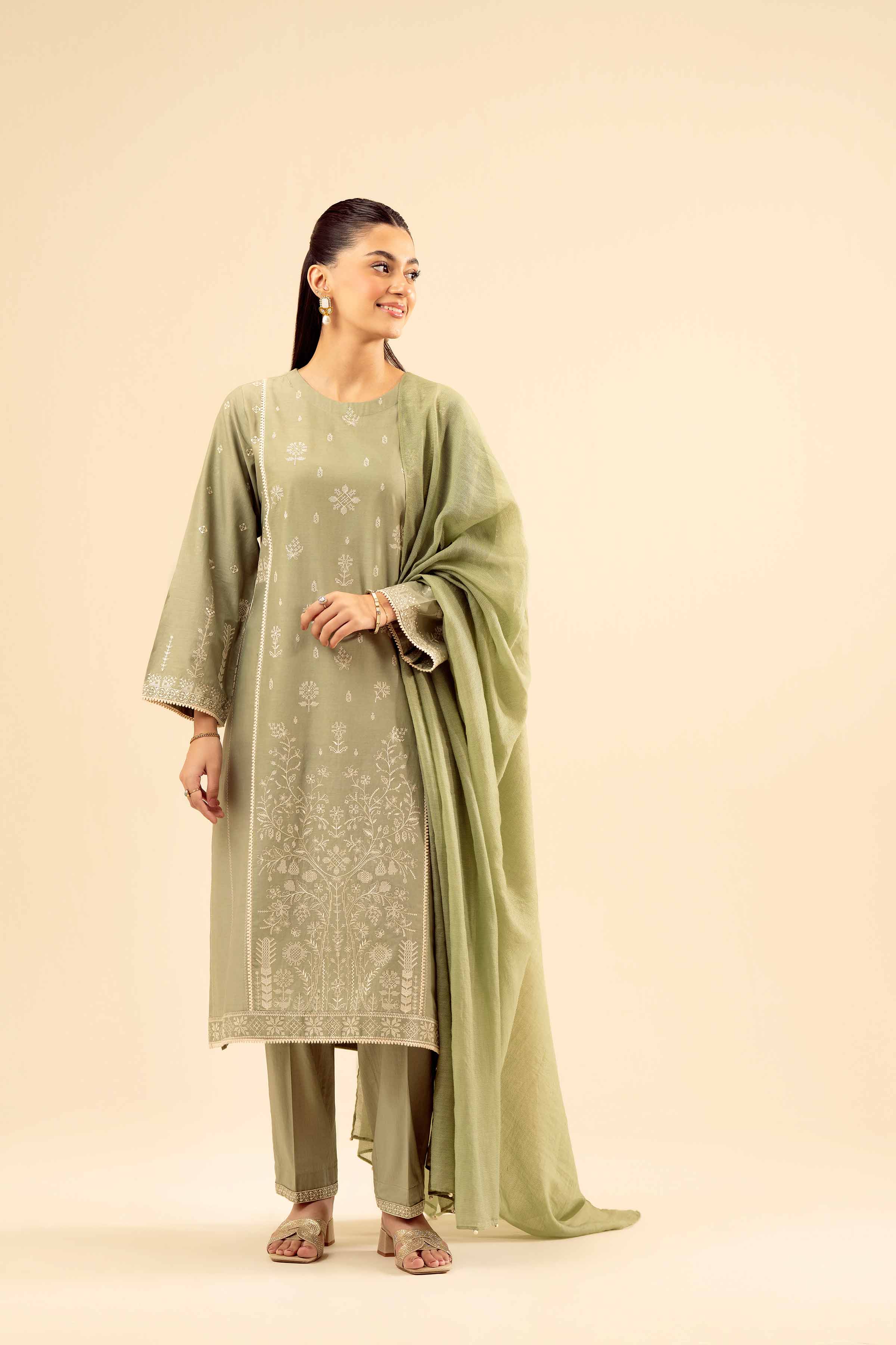NishatUK - Green Embroidered Cambric 2-piece ready to wear Dress