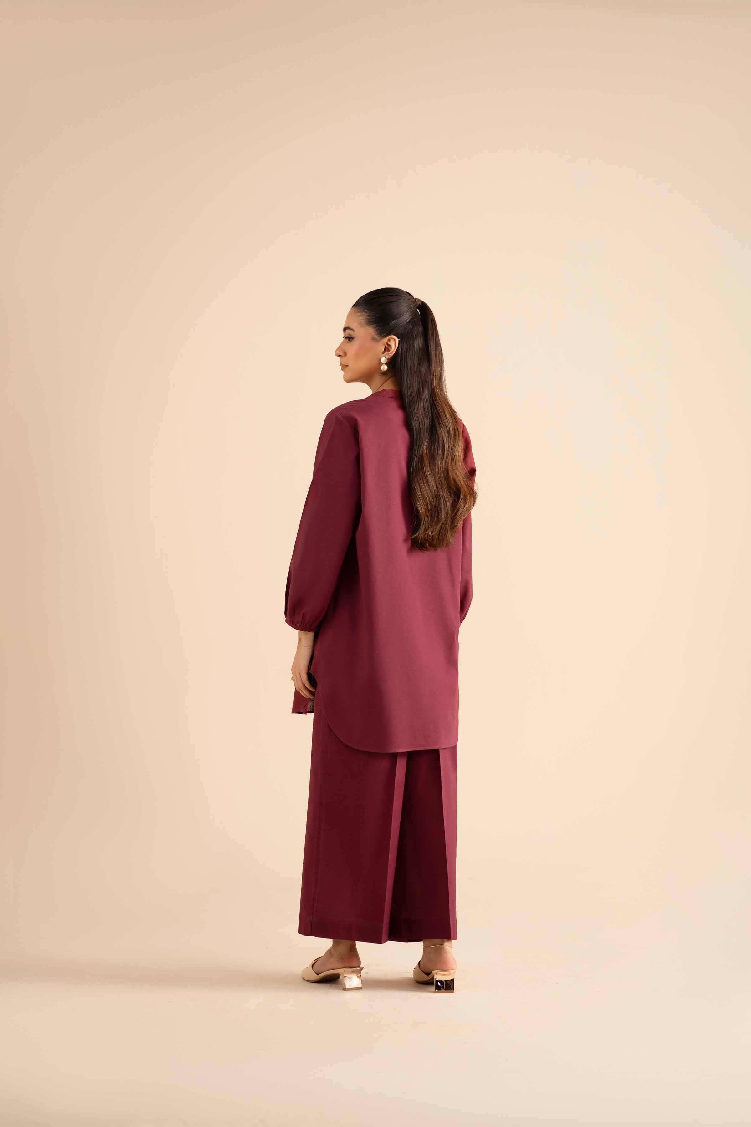NishatUK - Maroon Solids Cotton 2-piece ready to wear Dress