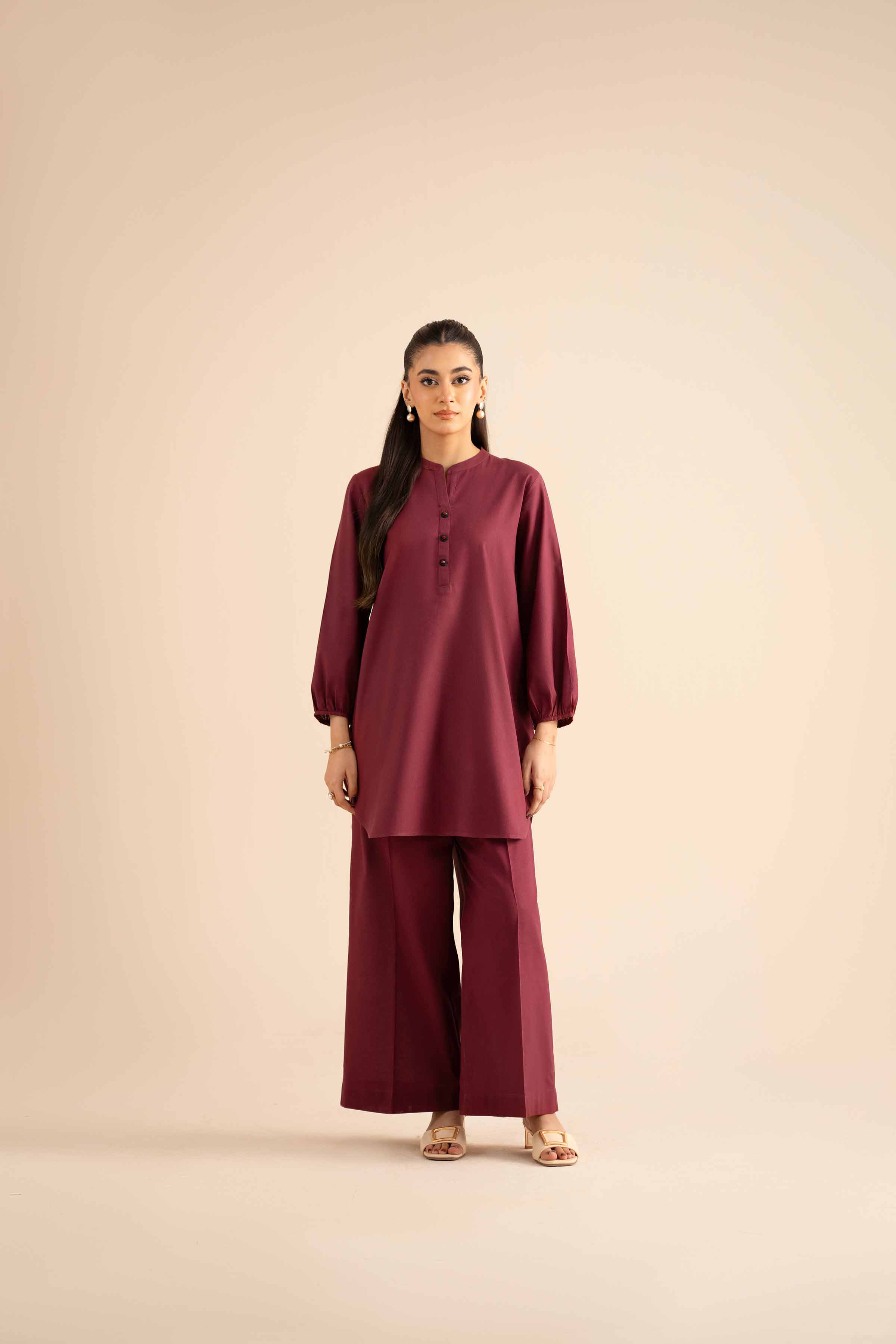NishatUK - Maroon Solids Cotton 2-piece ready to wear Dress