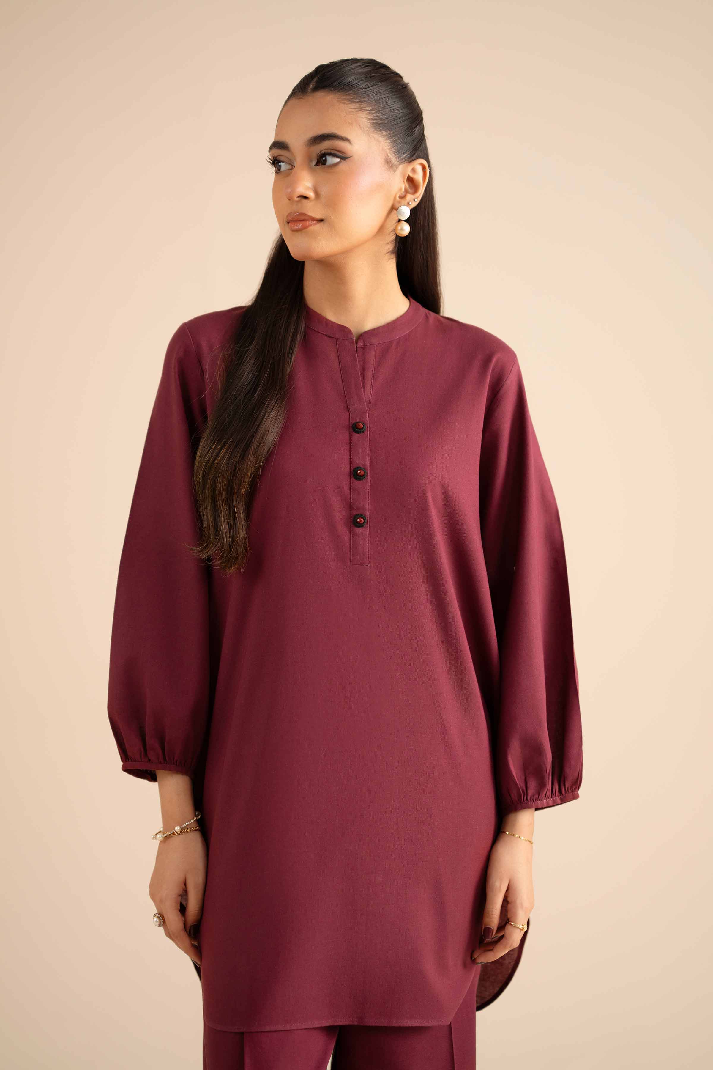 NishatUK - Maroon Solids Cotton 2-piece ready to wear Dress