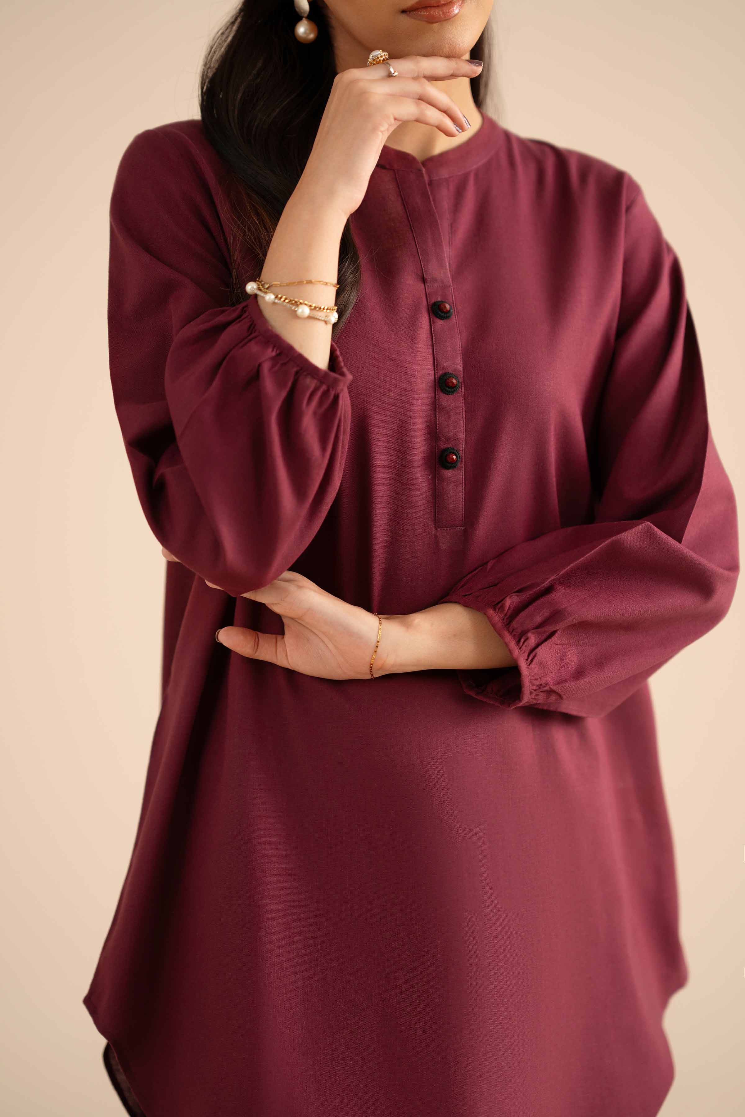 NishatUK - Maroon Solids Cotton 2-piece ready to wear Dress