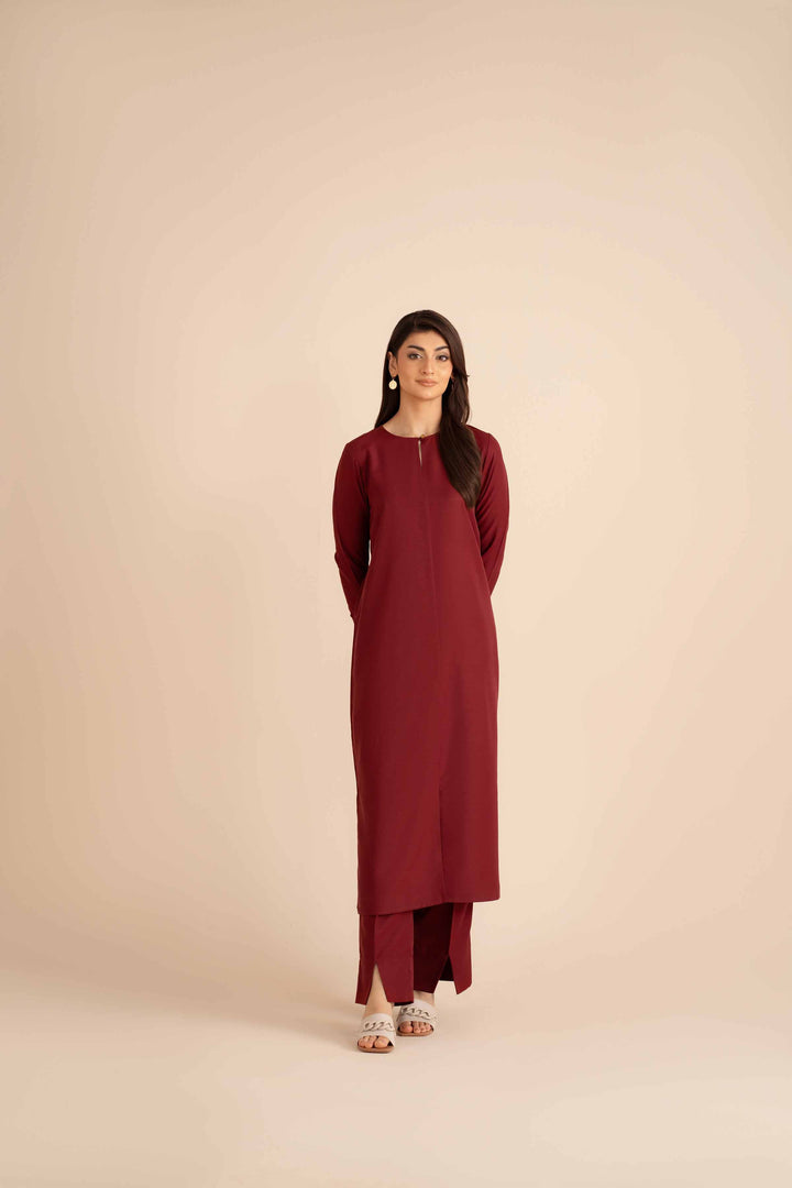NishatUK - Maroon Solids Silk 2-piece ready to wear Dress