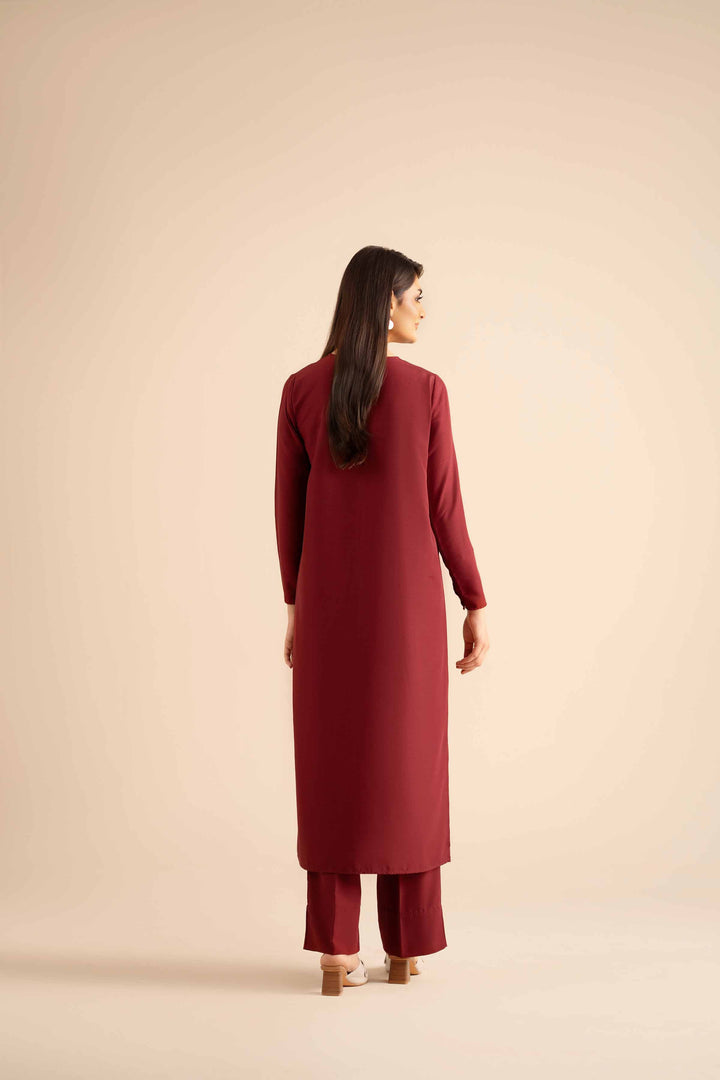NishatUK - Maroon Solids Silk 2-piece ready to wear Dress