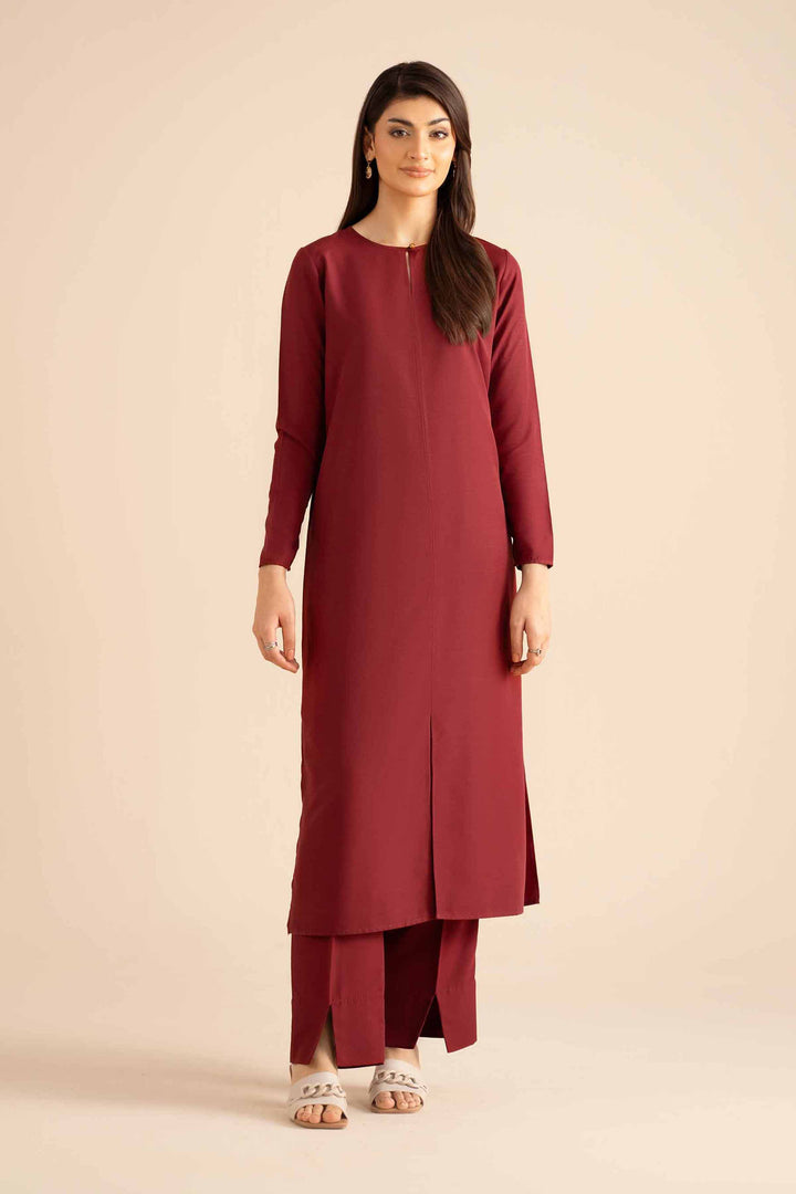 NishatUK - Maroon Solids Silk 2-piece ready to wear Dress