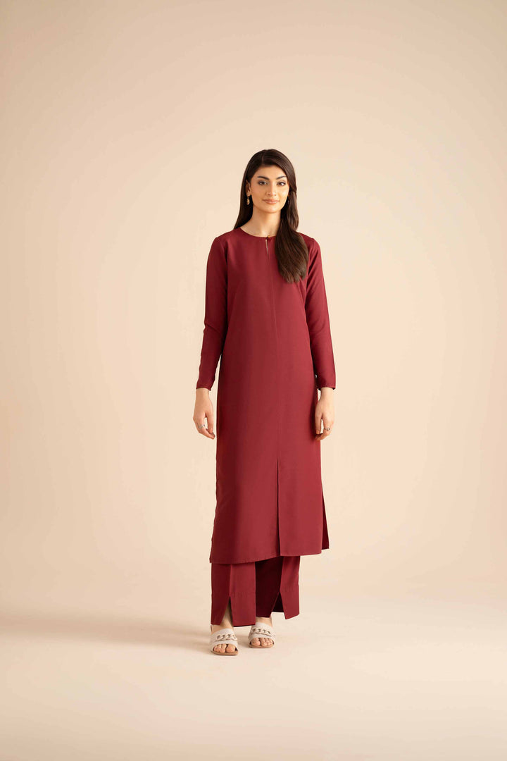 NishatUK - Maroon Solids Silk 2-piece ready to wear Dress