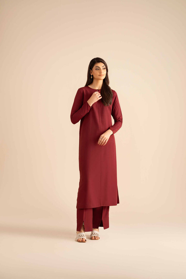 NishatUK - Maroon Solids Silk 2-piece ready to wear Dress