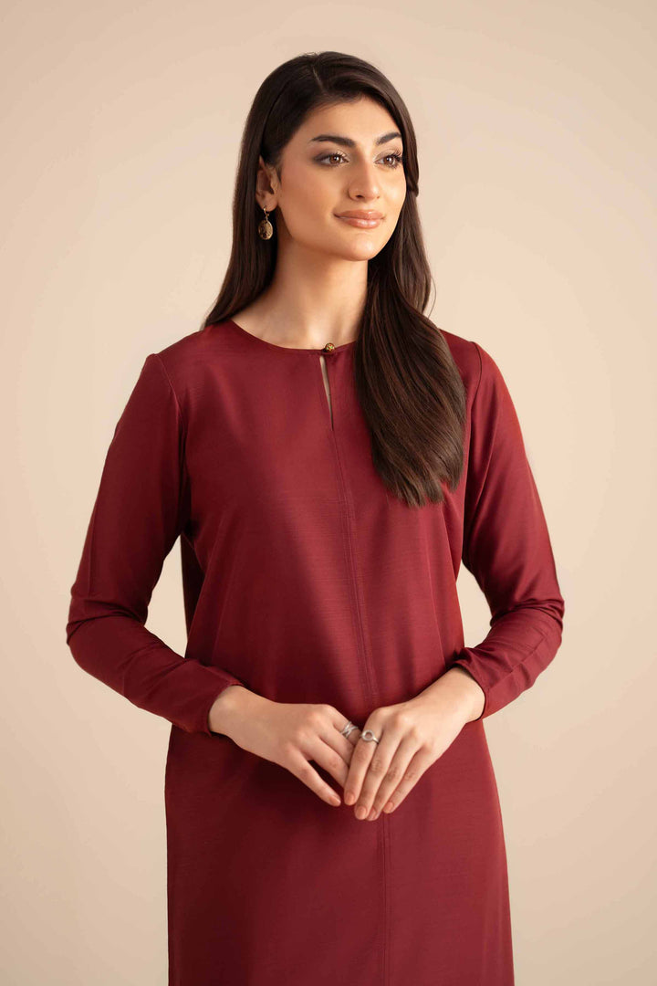 NishatUK - Maroon Solids Silk 2-piece ready to wear Dress