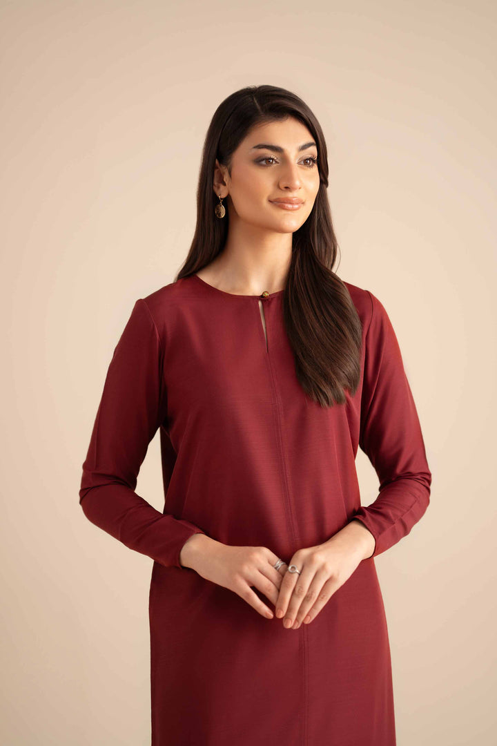 NishatUK - Maroon Solids Silk 2-piece ready to wear Dress
