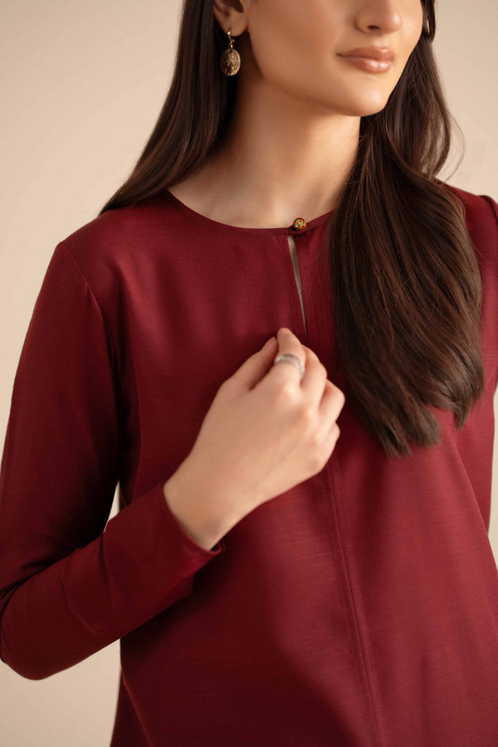 NishatUK - Maroon Solids Silk 2-piece ready to wear Dress