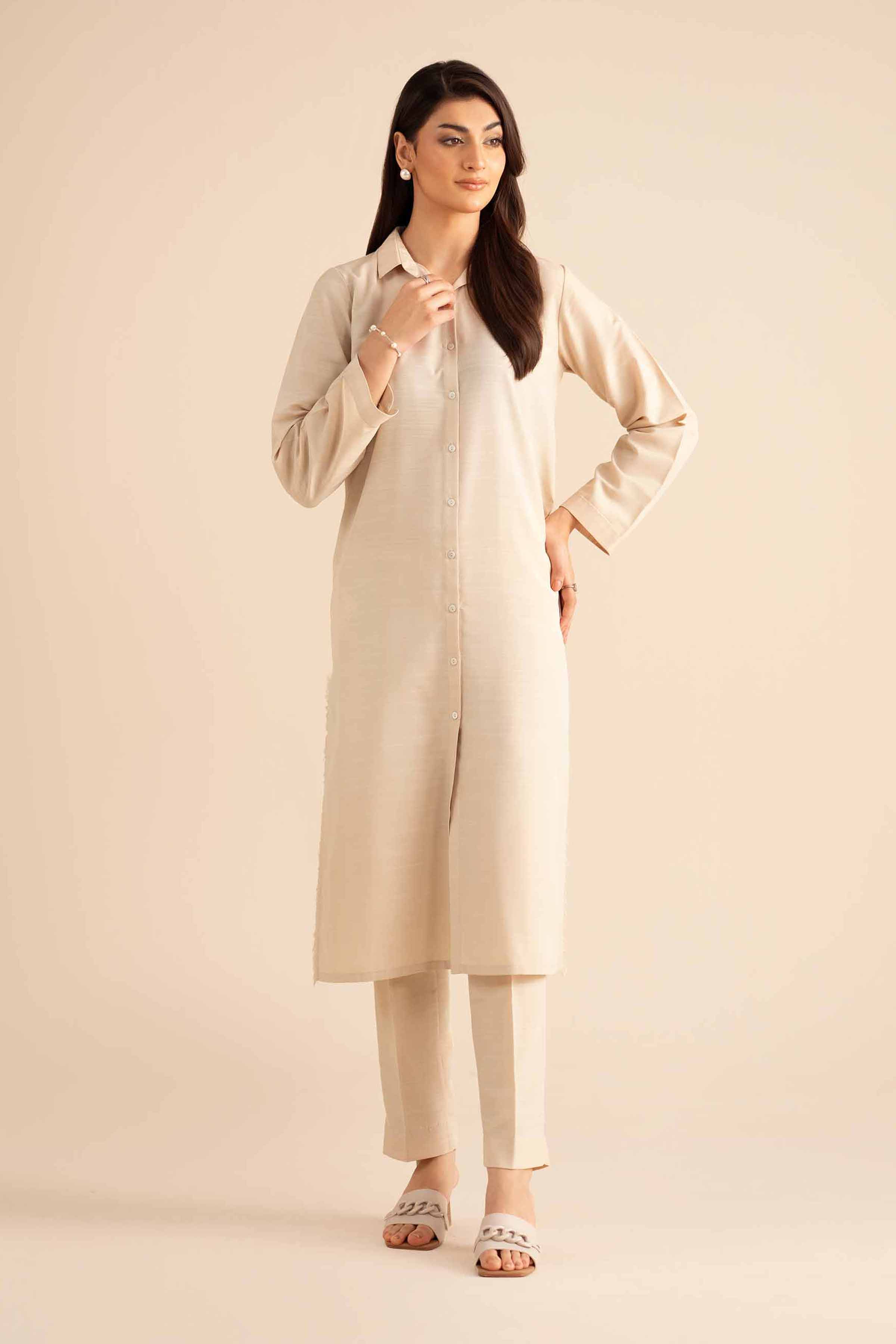 NishatUK - White Solids Silk 2-piece ready to wear Dress