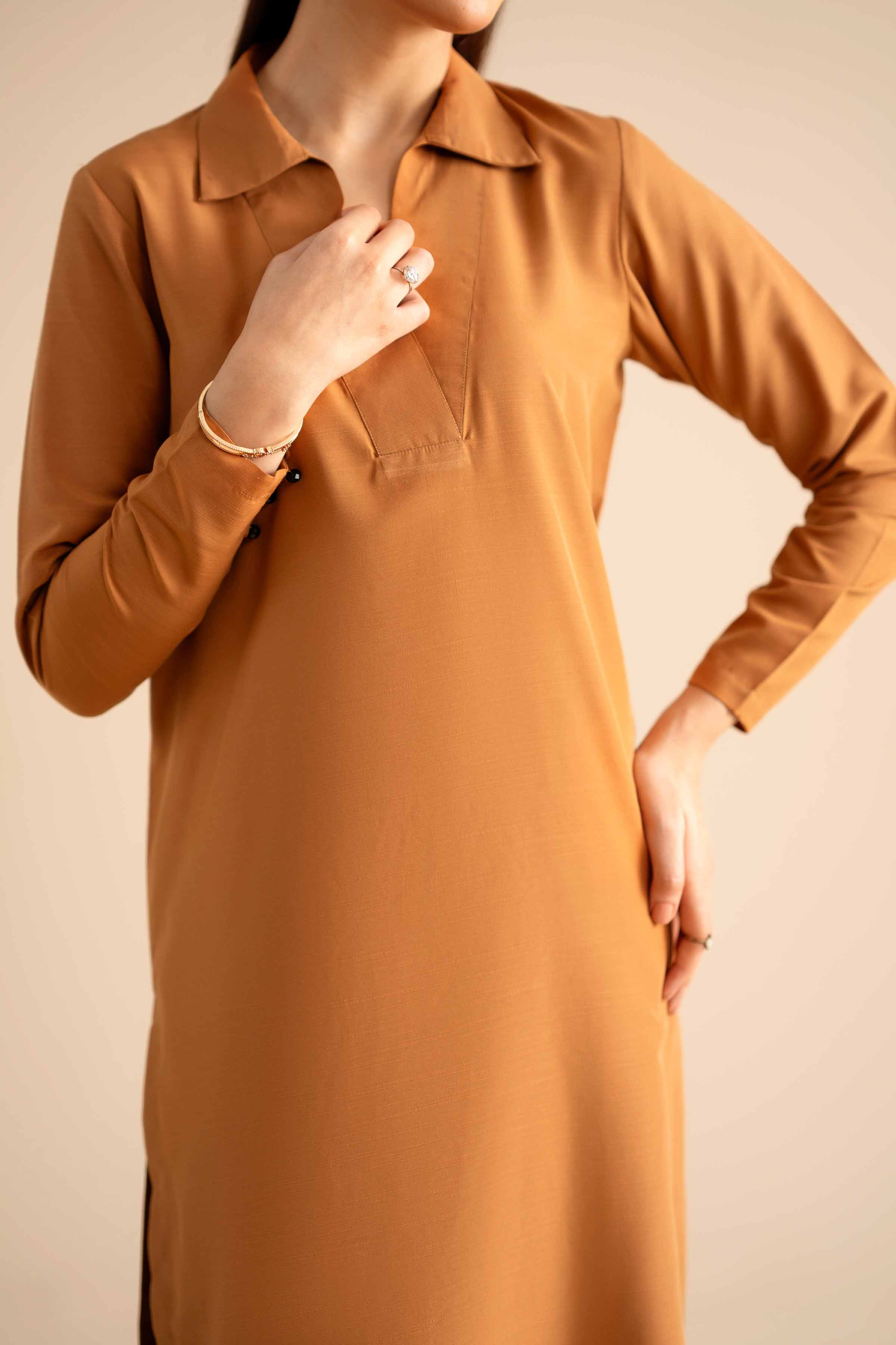 NishatUK - Brown Solids Silk 2-piece ready to wear Dress
