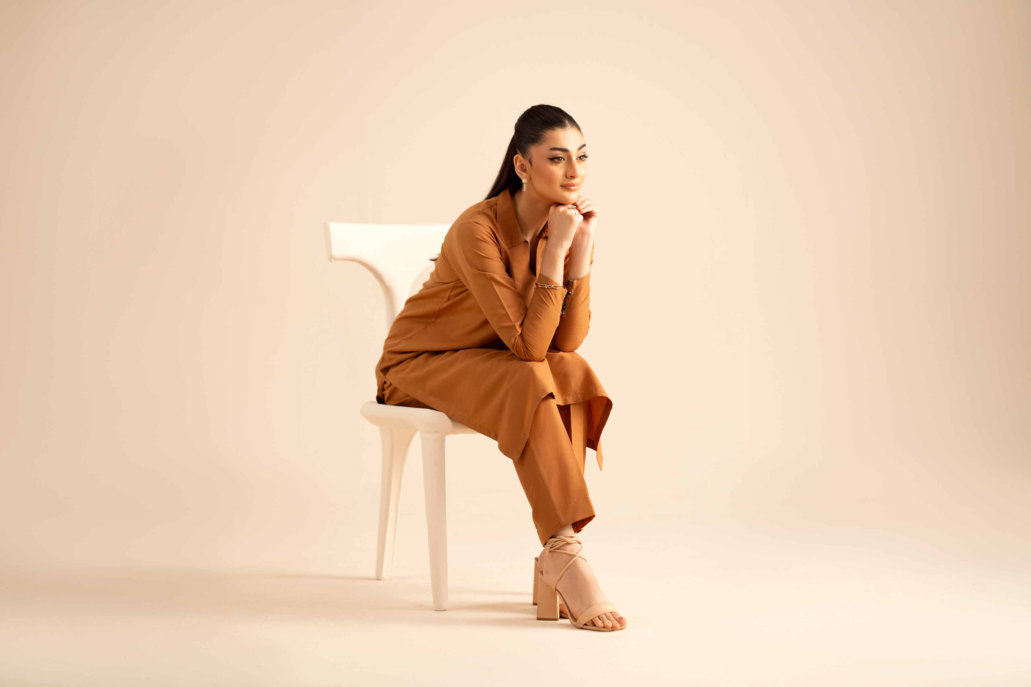 NishatUK - Brown Solids Silk 2-piece ready to wear Dress