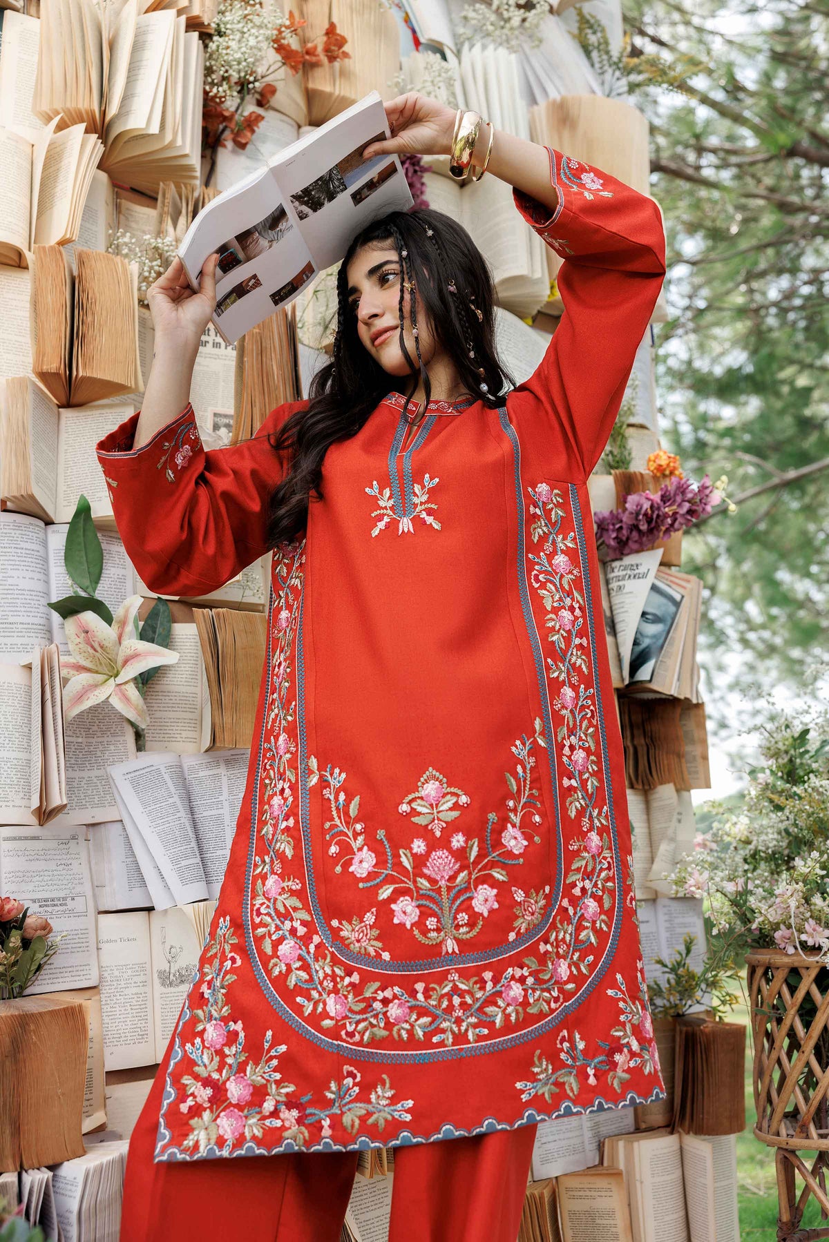 Nishat UK - Orange Embroidered Poshak 2 Pieces ready to wear Dress
