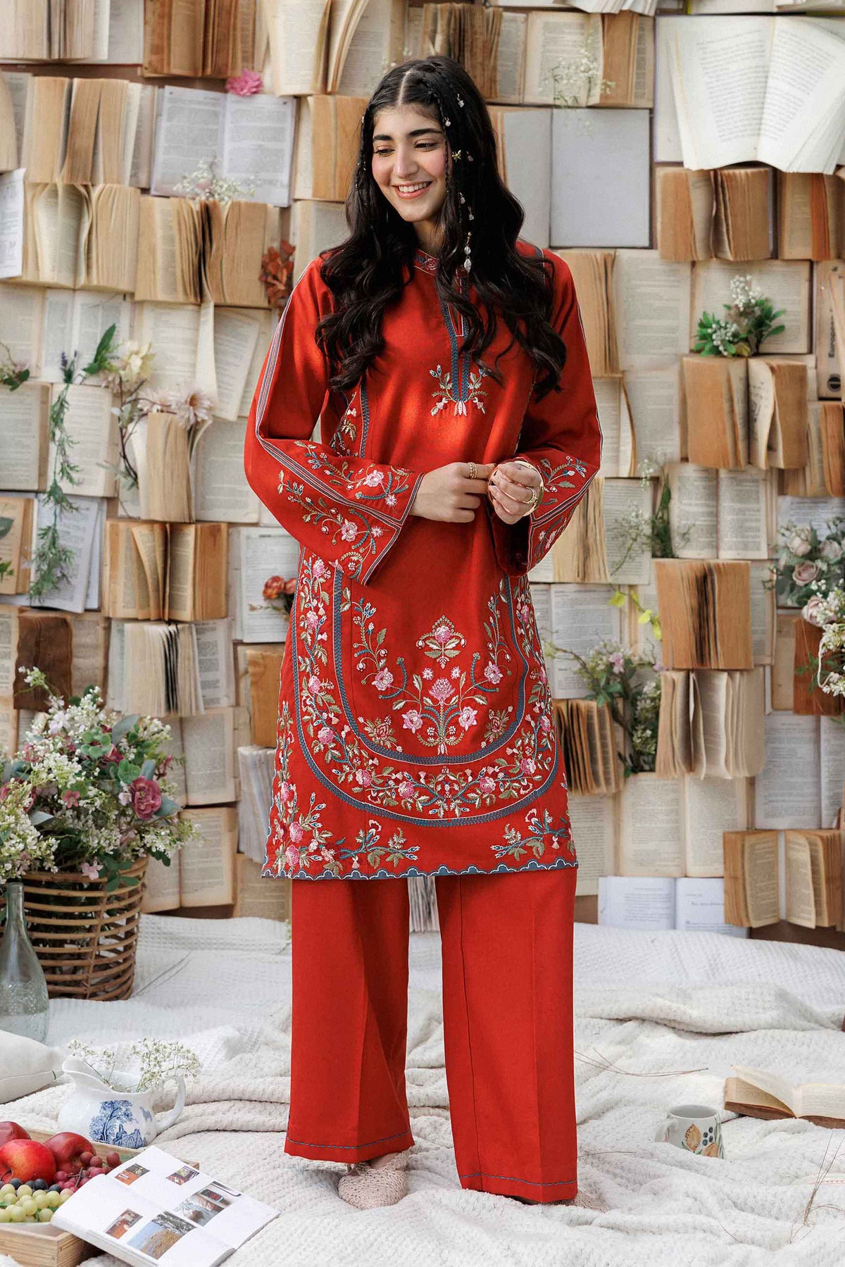 Nishat UK - Orange Embroidered Poshak 2 Pieces ready to wear Dress