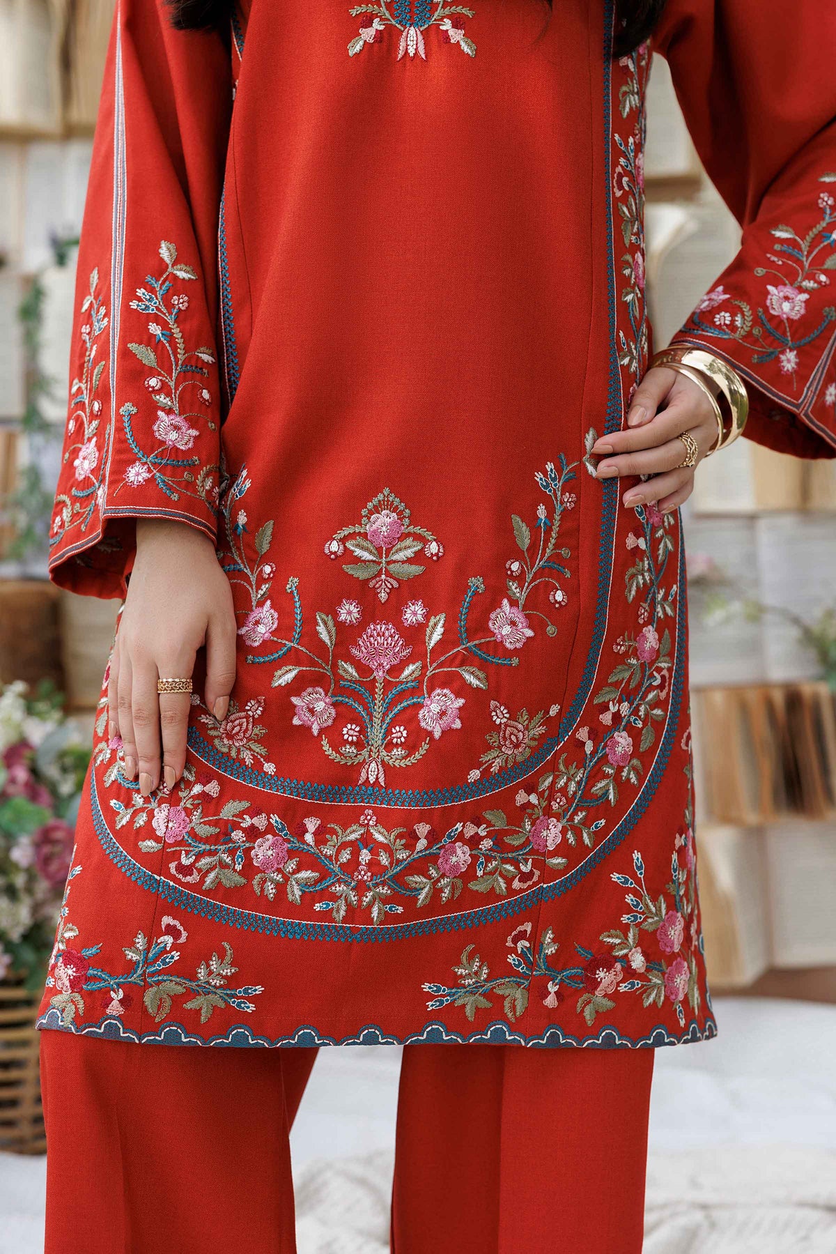 Nishat UK - Orange Embroidered Poshak 2 Pieces ready to wear Dress