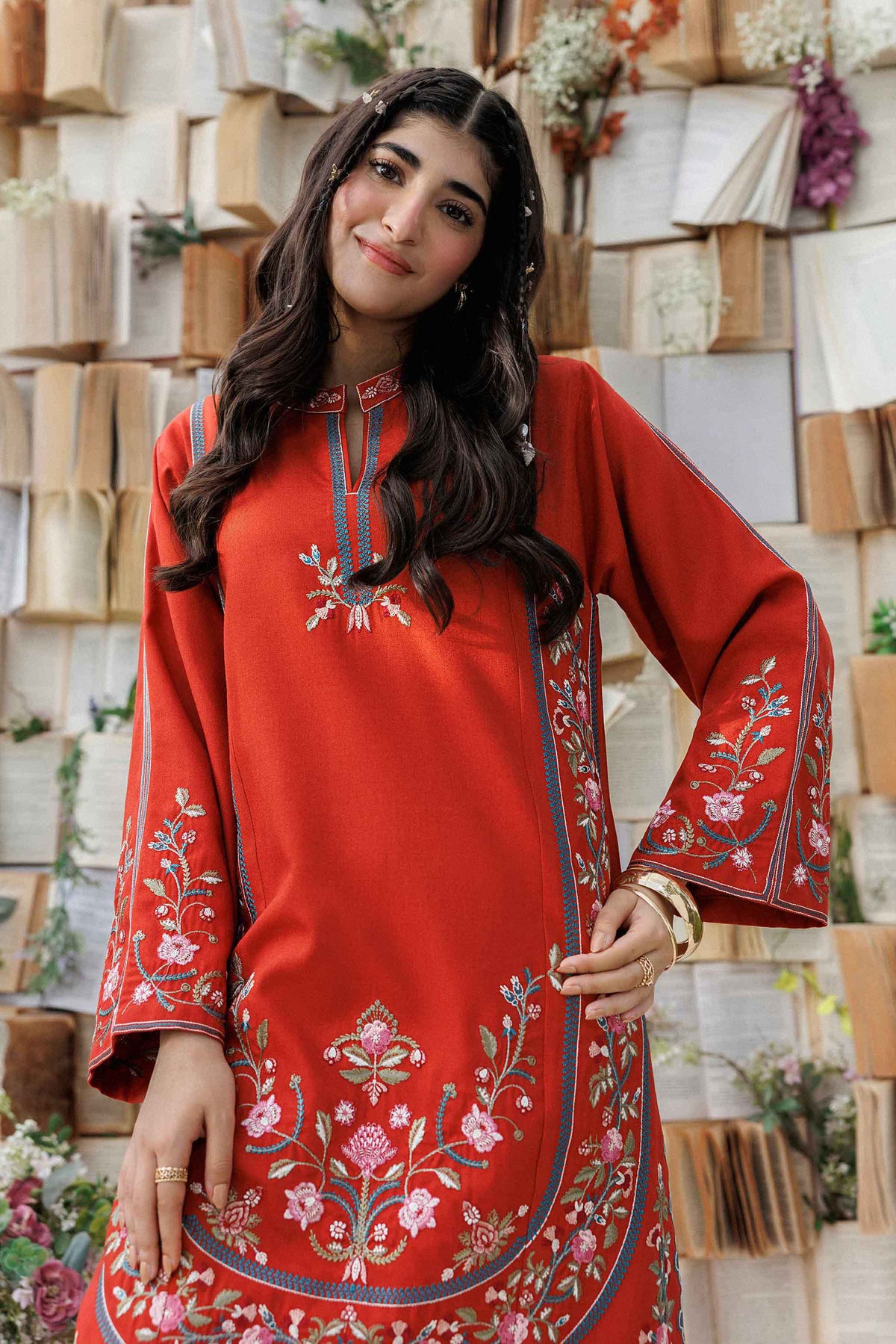 Nishat UK - Orange Embroidered Poshak 2 Pieces ready to wear Dress