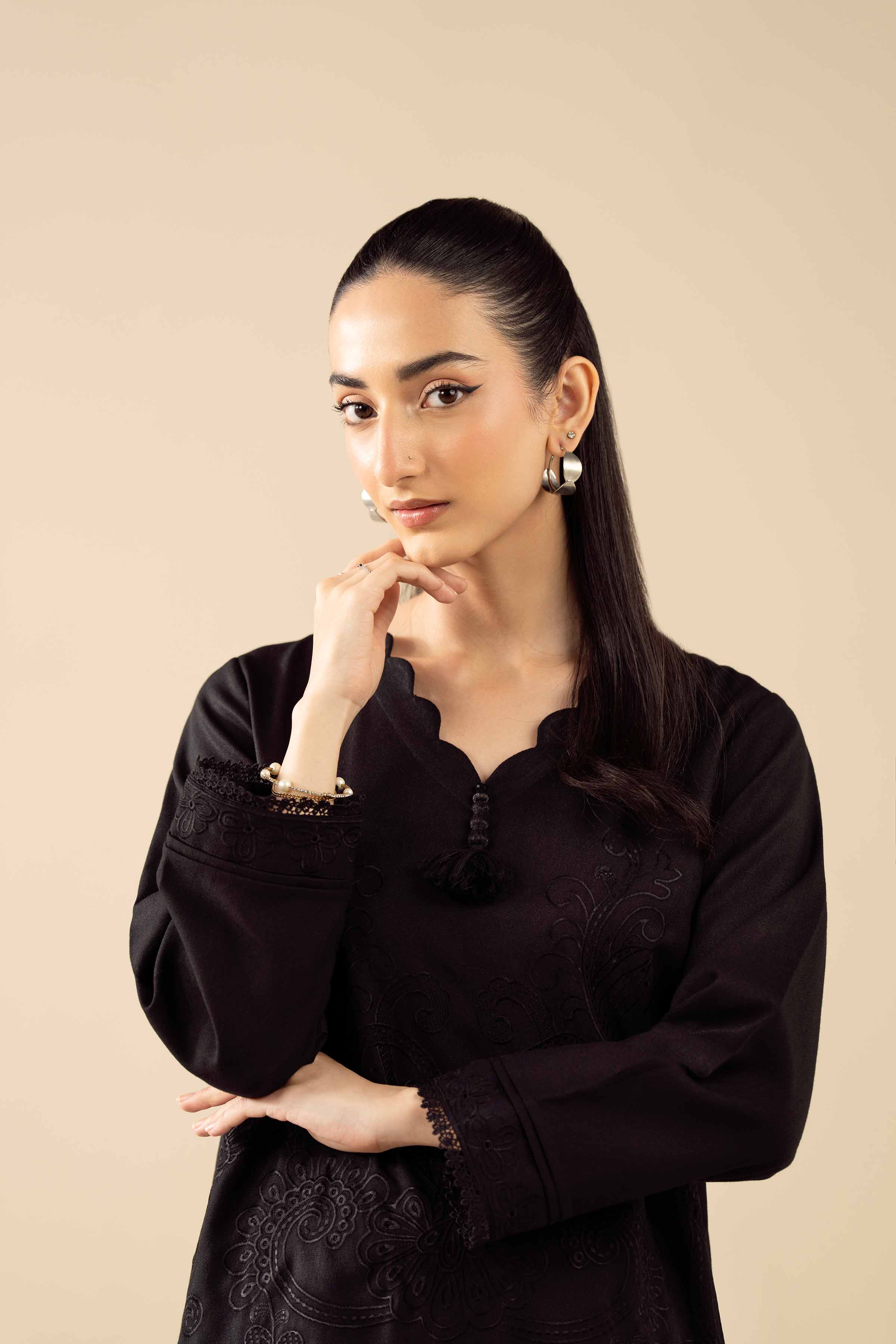 NishatUK - Black Embroidered Poshak 2-piece ready to wear Dress