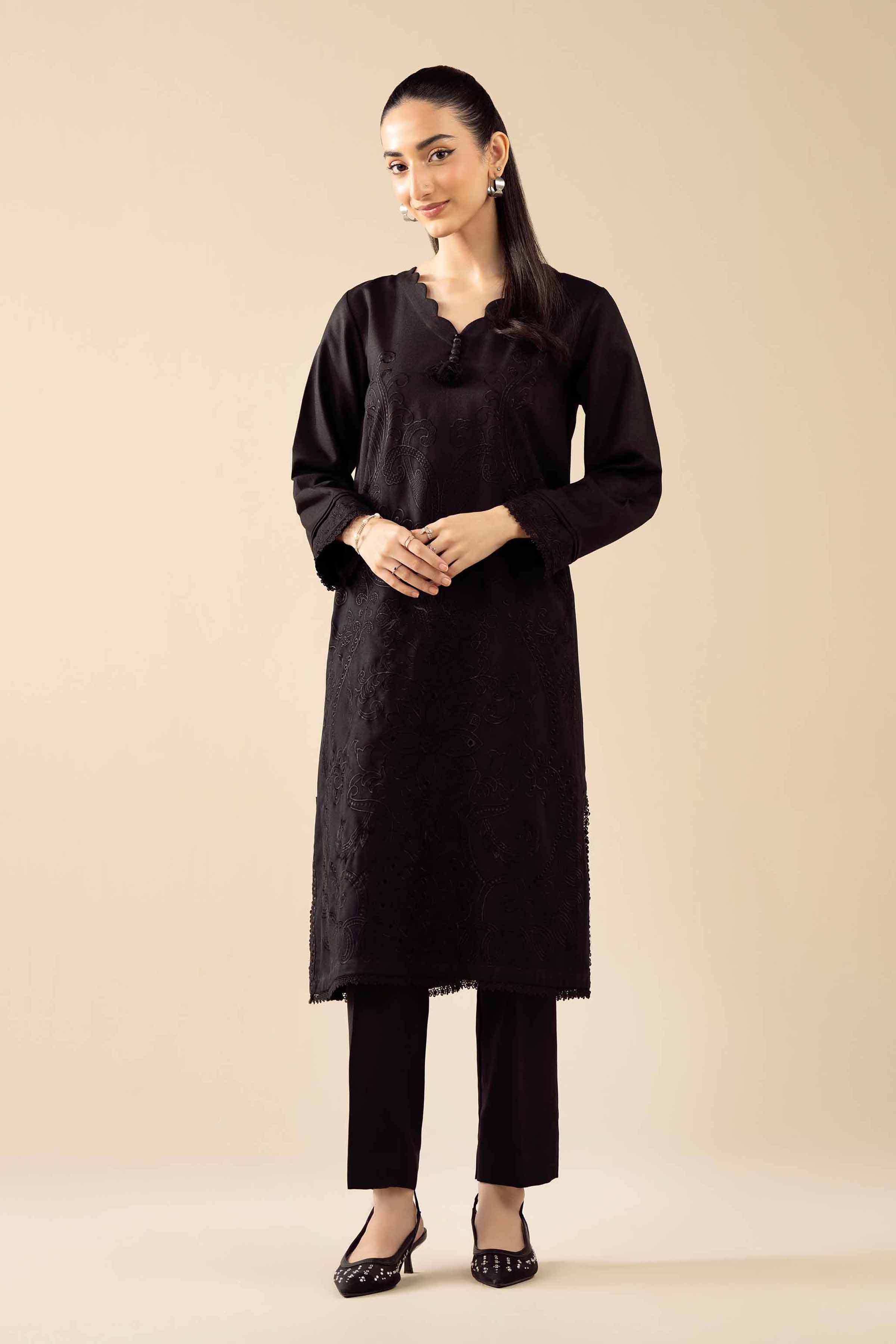 NishatUK - Black Embroidered Poshak 2-piece ready to wear Dress