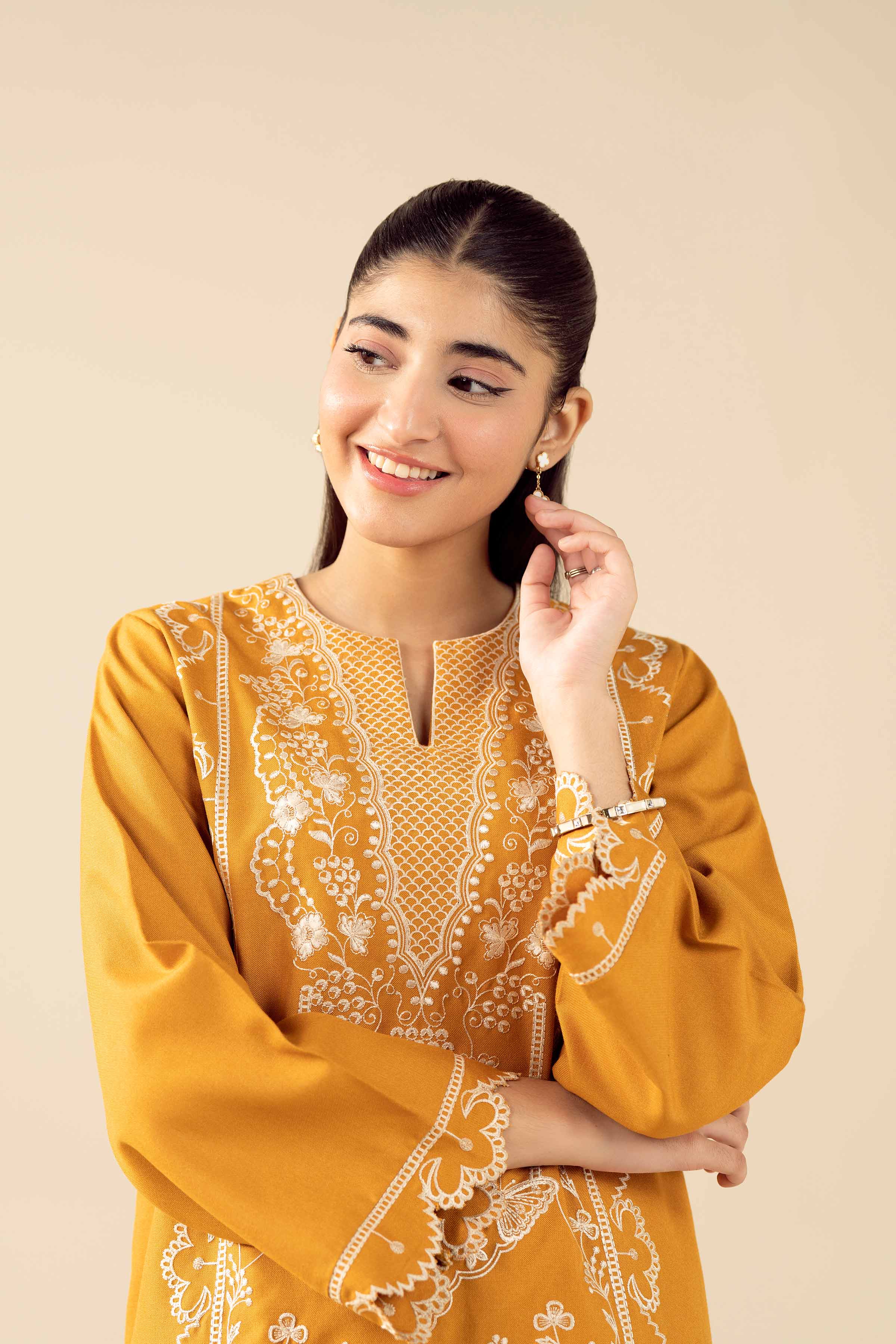 NishatUK - Yellow Embroidered Poshak 2-piece ready to wear Dress