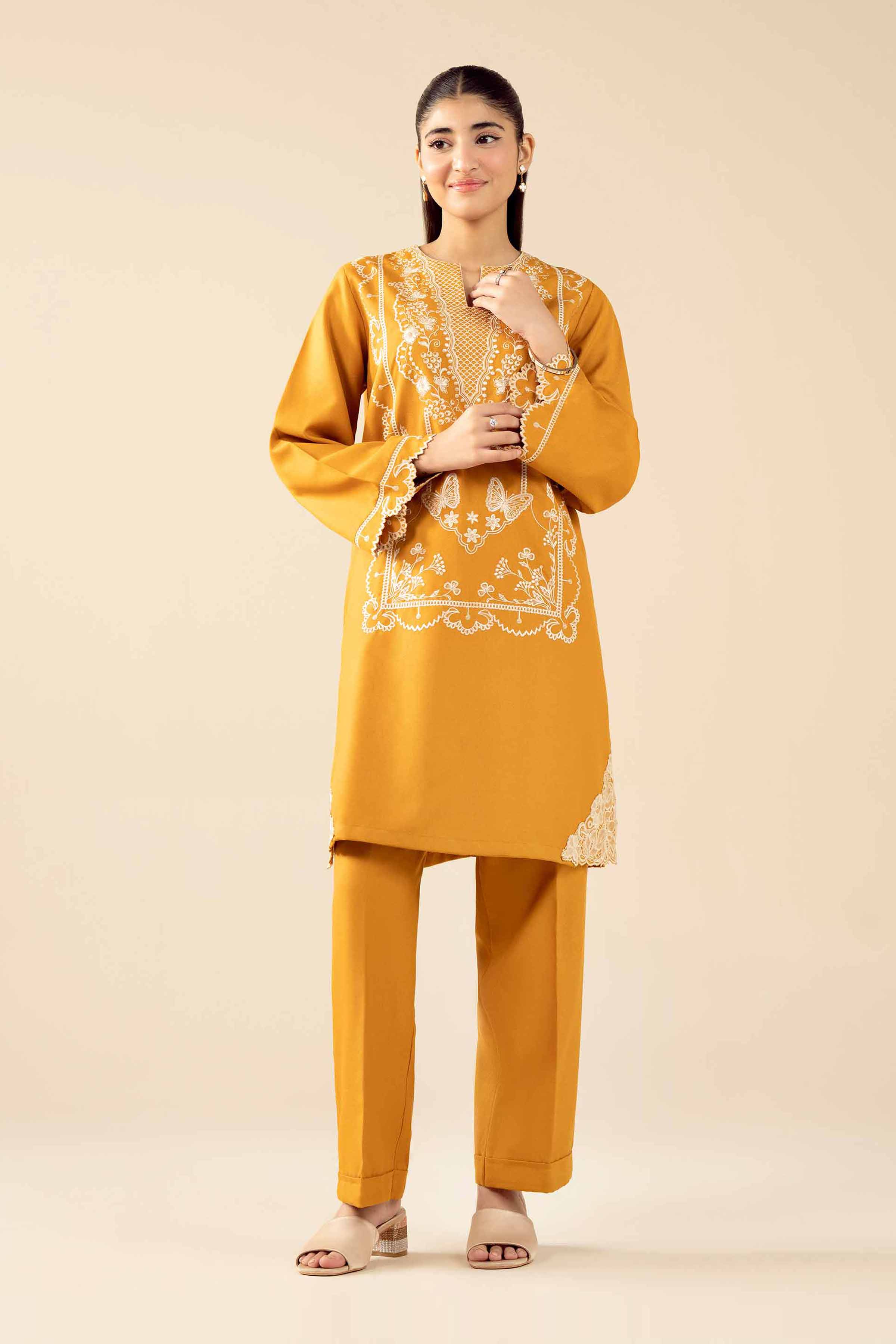 NishatUK - Yellow Embroidered Poshak 2-piece ready to wear Dress