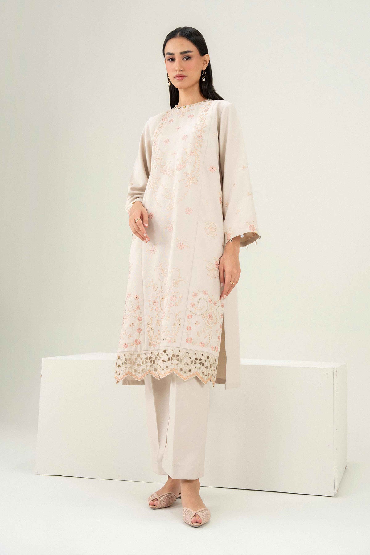 Nishat UK - Beige Embroidered Poshak 2 Pieces ready to wear Dress
