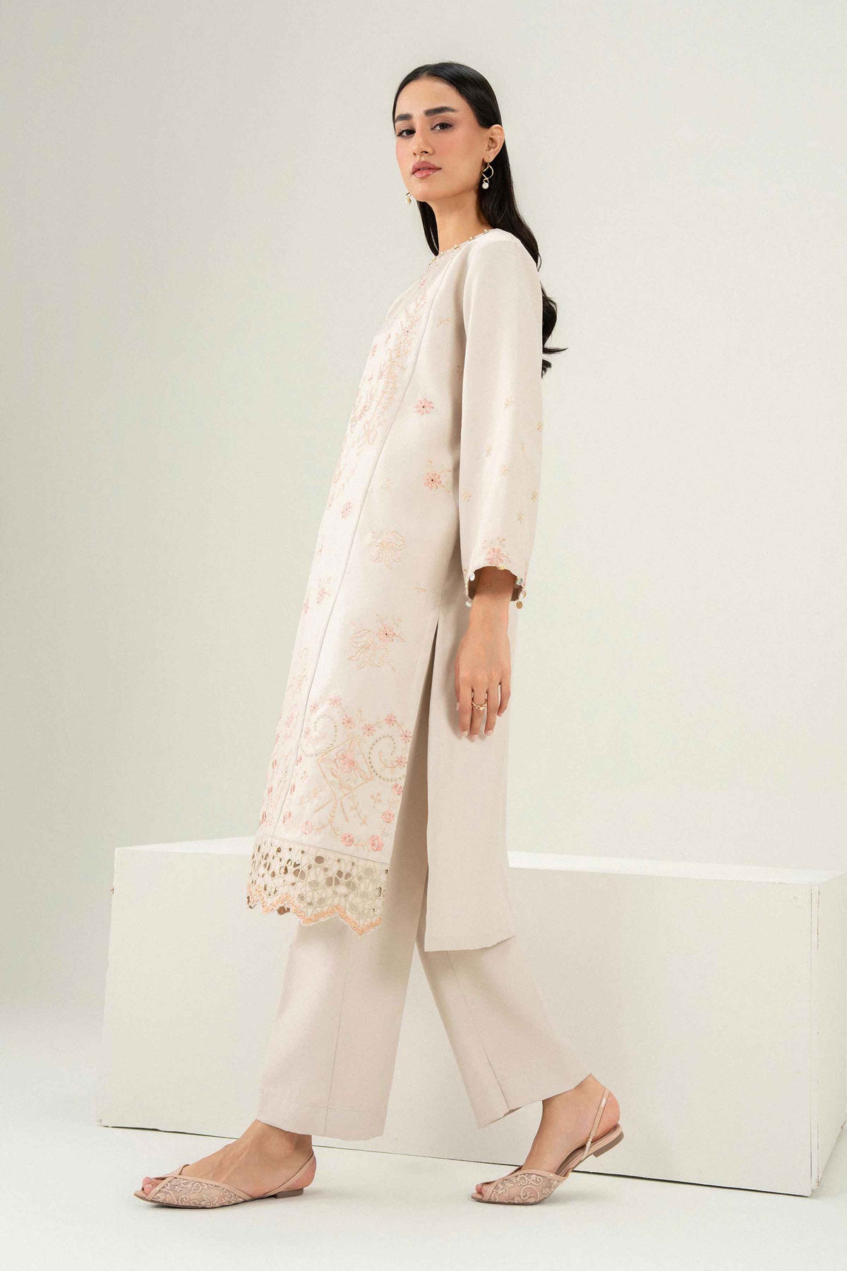 Nishat UK - Beige Embroidered Poshak 2 Pieces ready to wear Dress