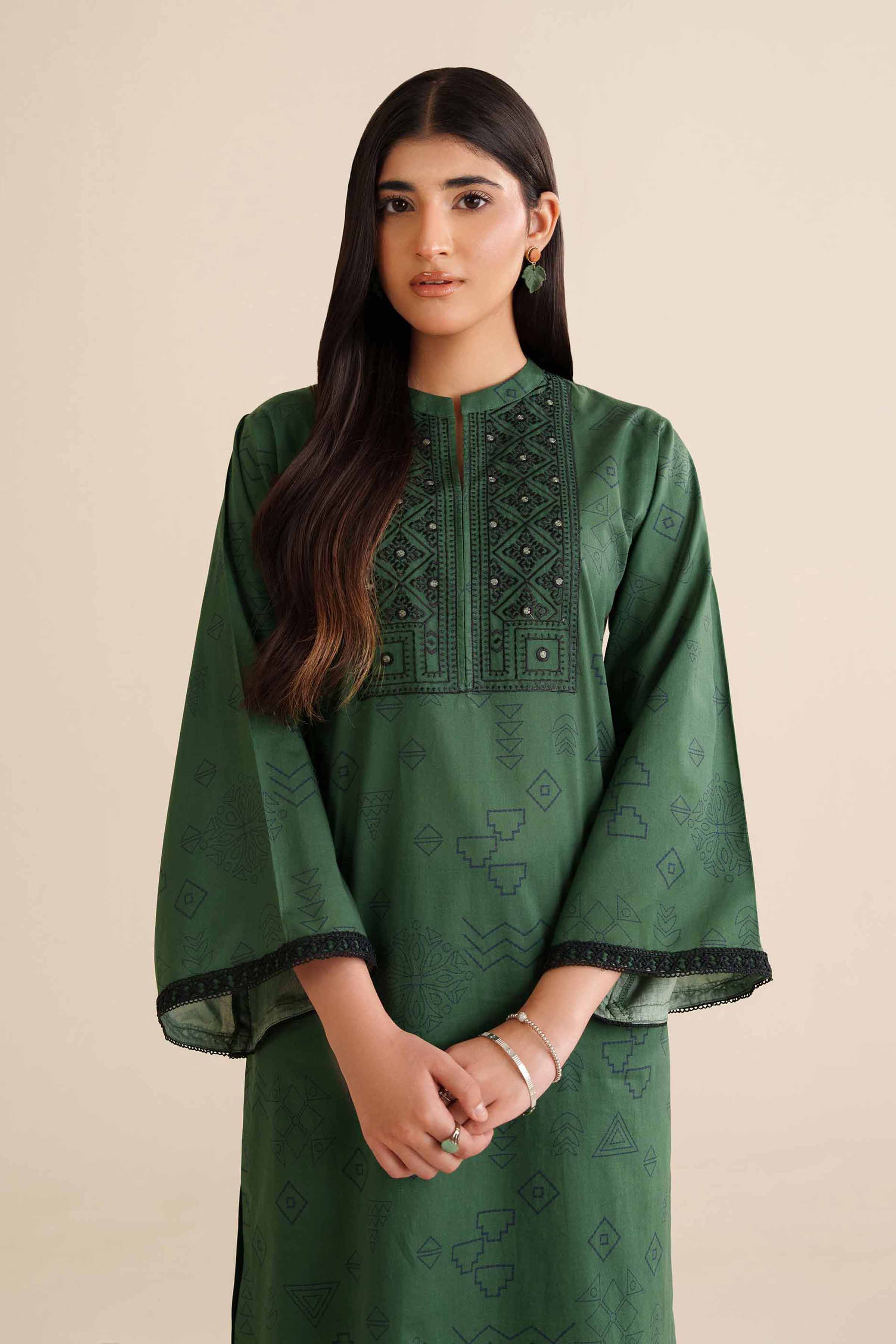 NishatUK - Green Embroidered Cambric 2-piece ready to wear Dress