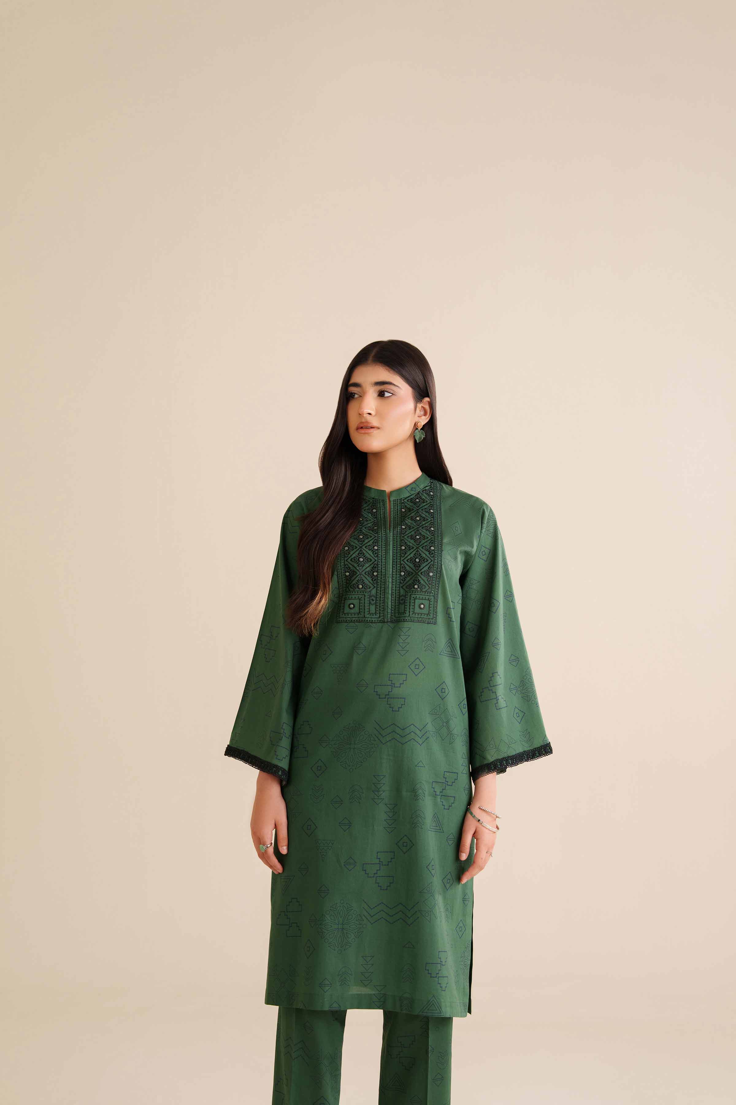 NishatUK - Green Embroidered Cambric 2-piece ready to wear Dress