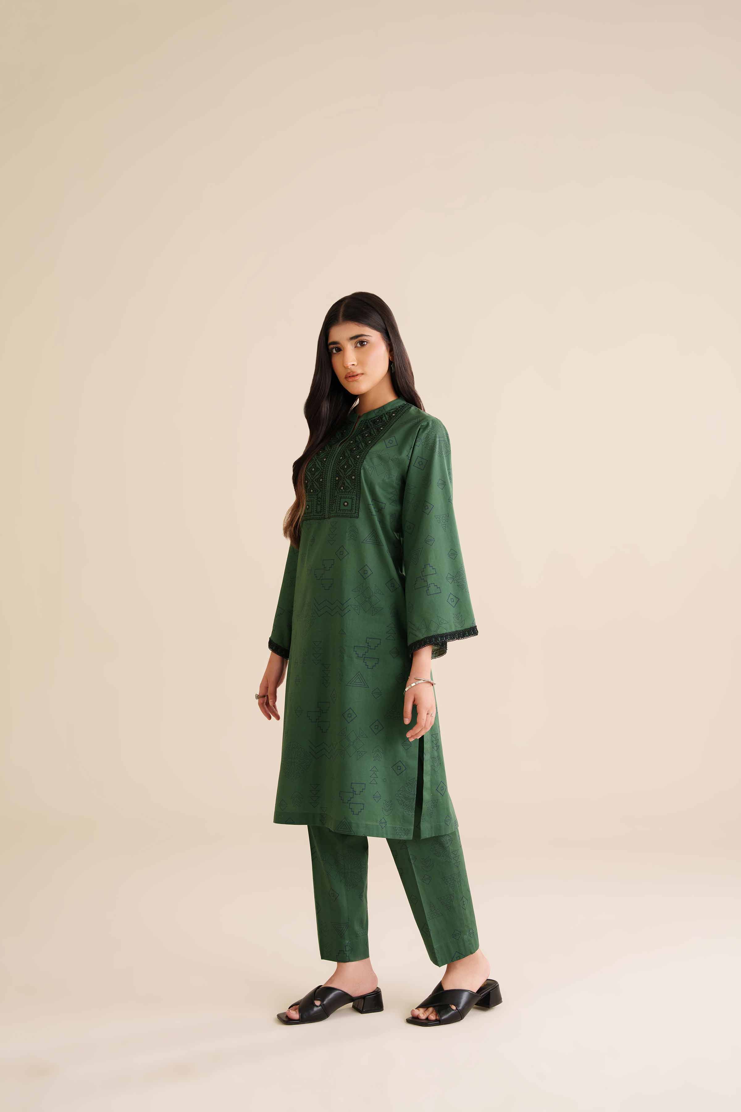 NishatUK - Green Embroidered Cambric 2-piece ready to wear Dress