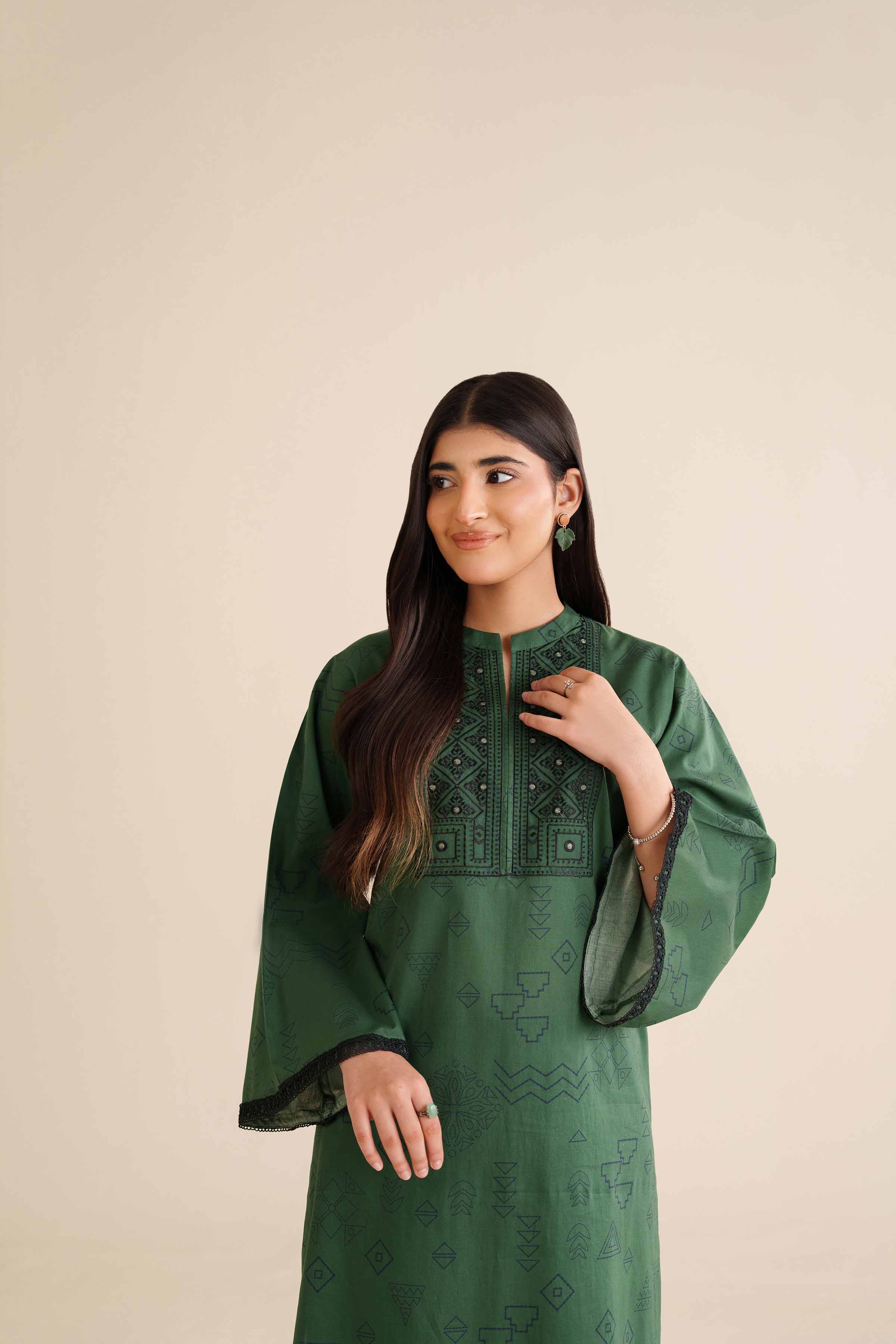 NishatUK - Green Embroidered Cambric 2-piece ready to wear Dress