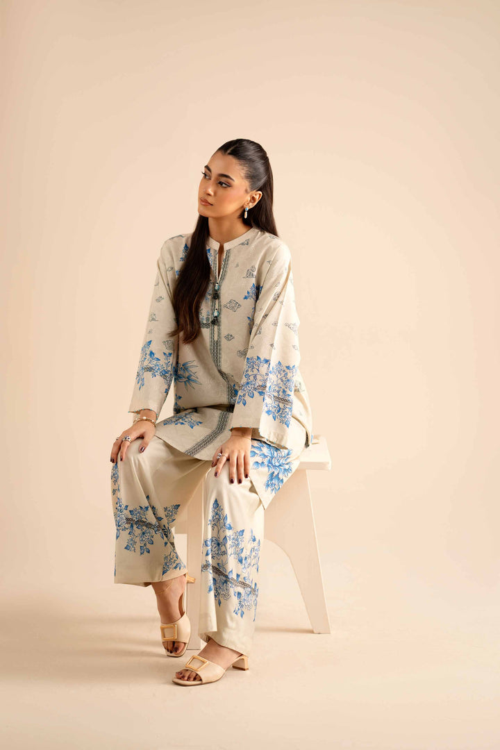 NishatUK - Beige Printed Jacquard 2-piece ready to wear Dress