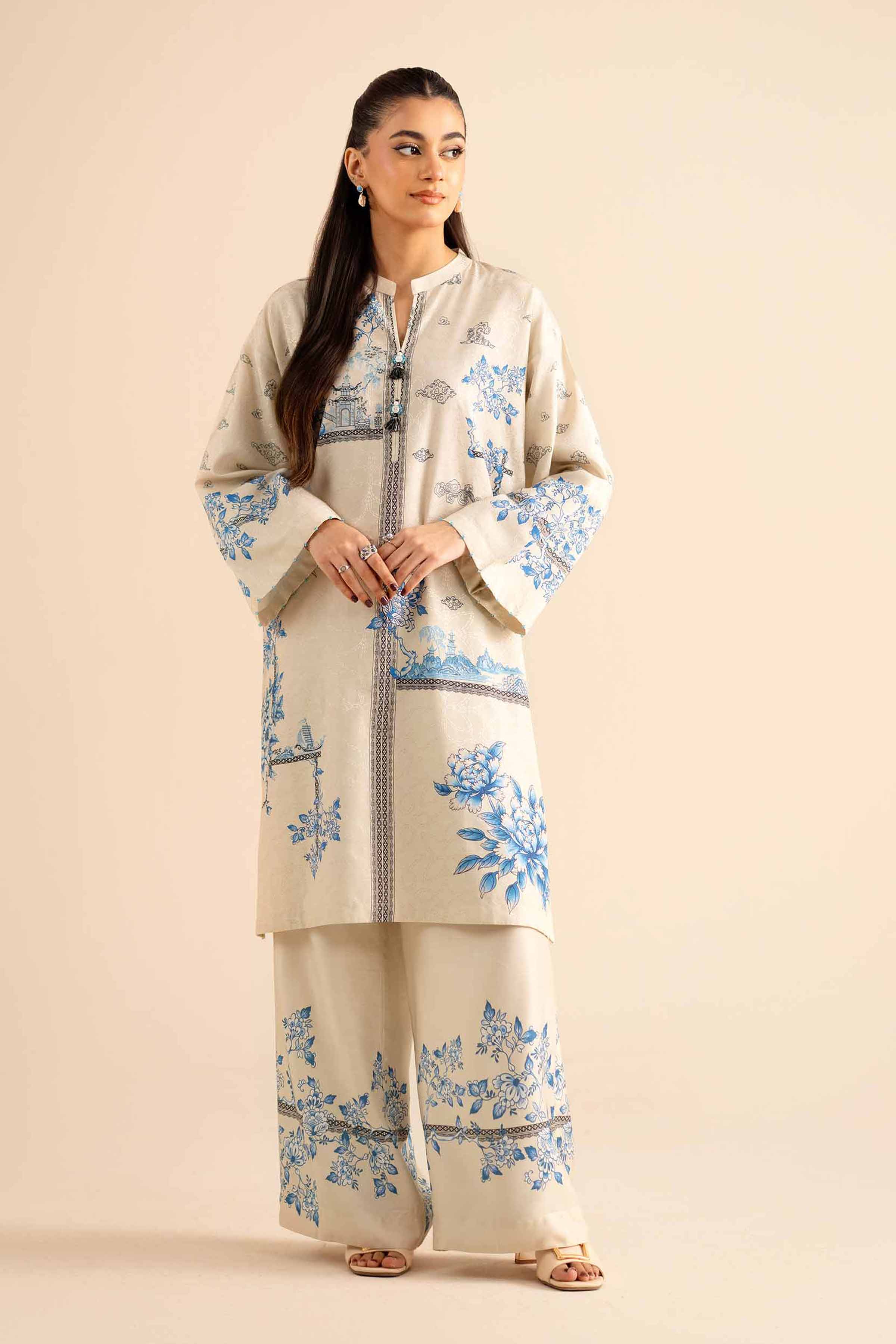 NishatUK - Beige Printed Jacquard 2-piece ready to wear Dress
