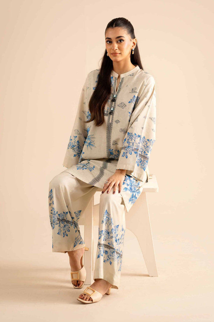 NishatUK - Beige Printed Jacquard 2-piece ready to wear Dress