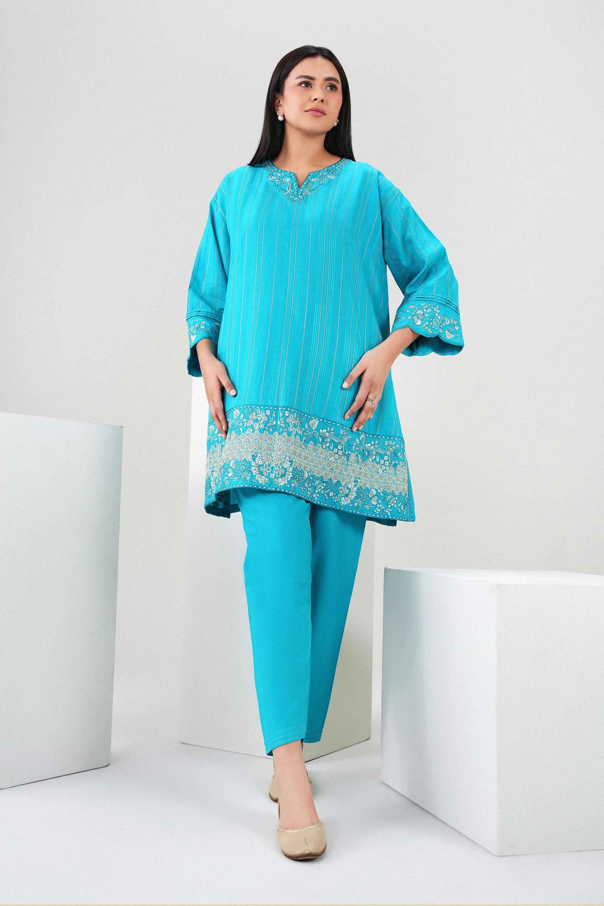 Nishat UK - Blue Embroidered Viscose 2 Pieces ready to wear Dress