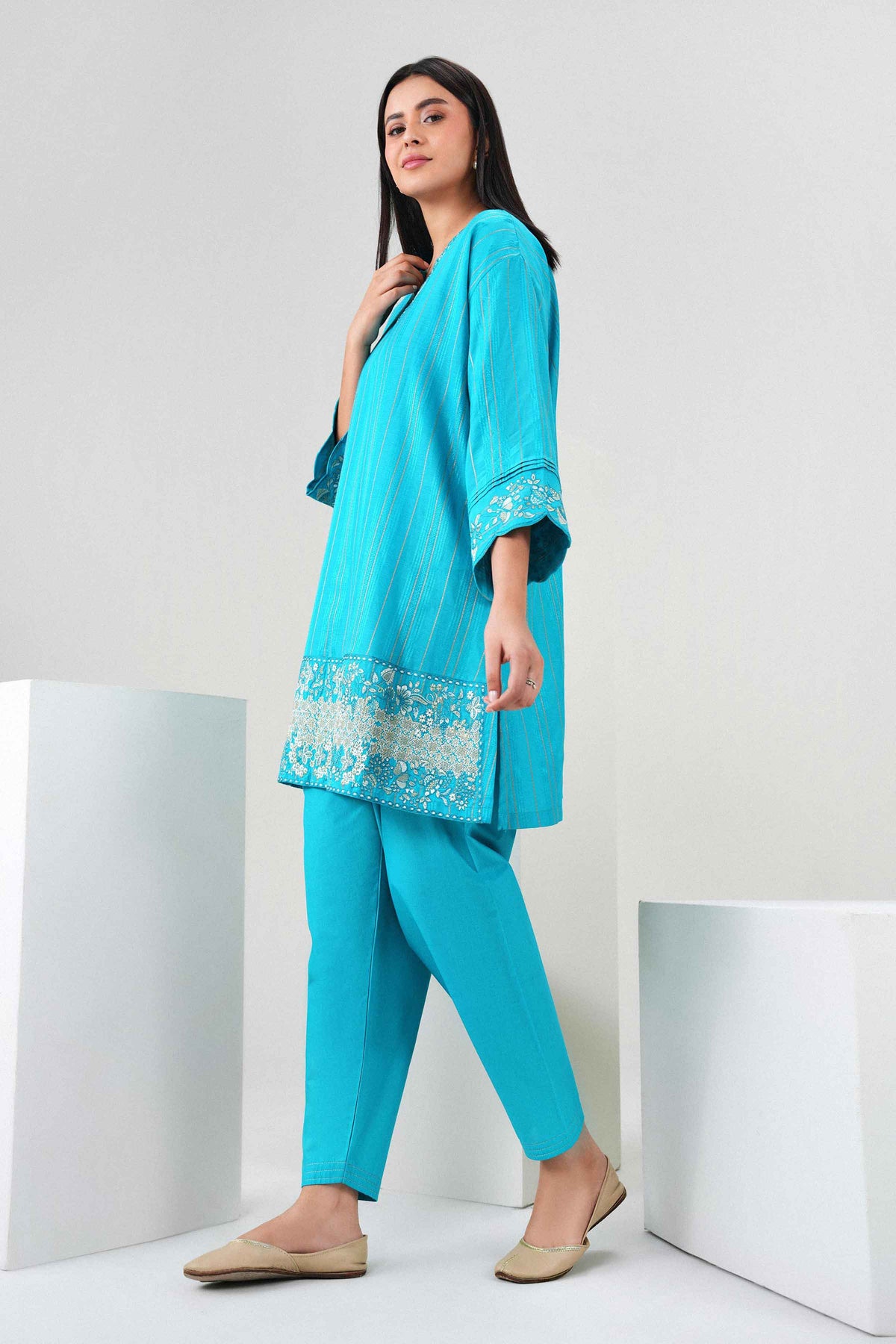 Nishat UK - Blue Embroidered Viscose 2 Pieces ready to wear Dress