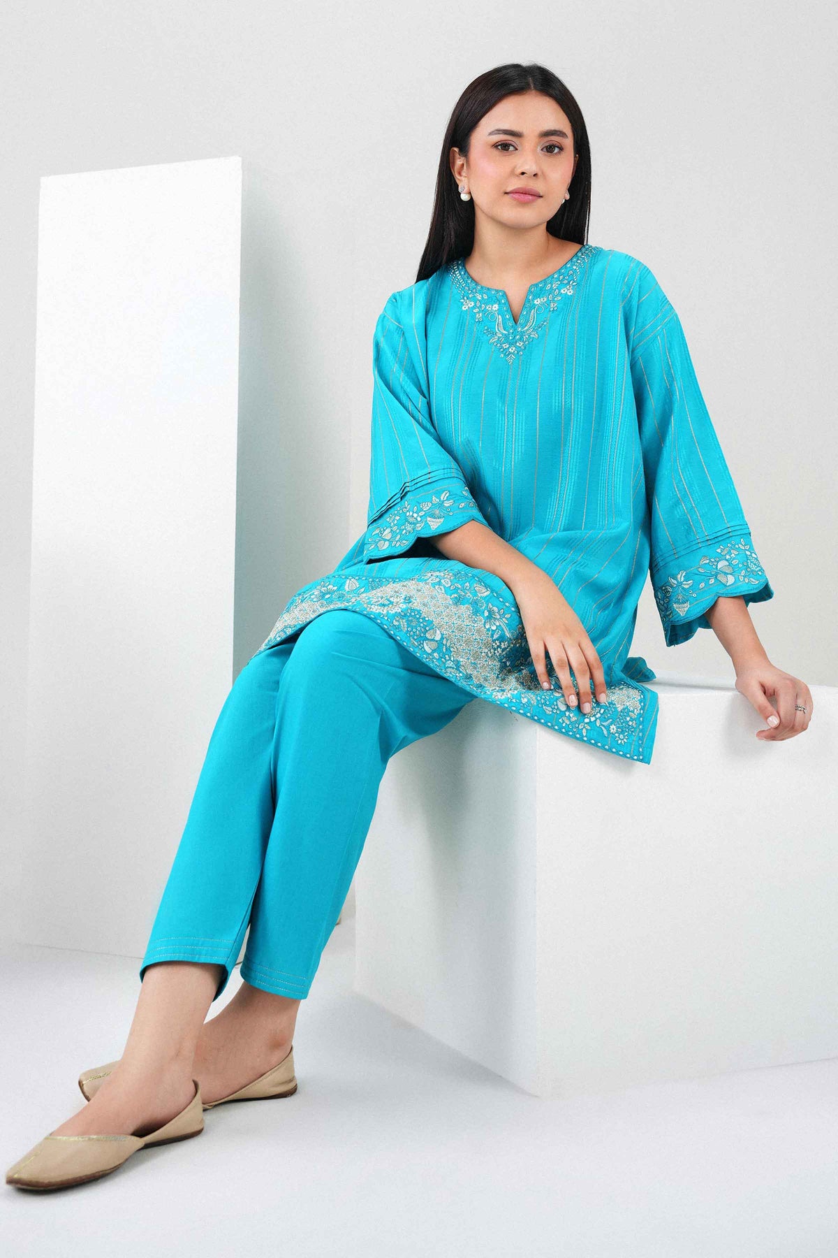 Nishat UK - Blue Embroidered Viscose 2 Pieces ready to wear Dress