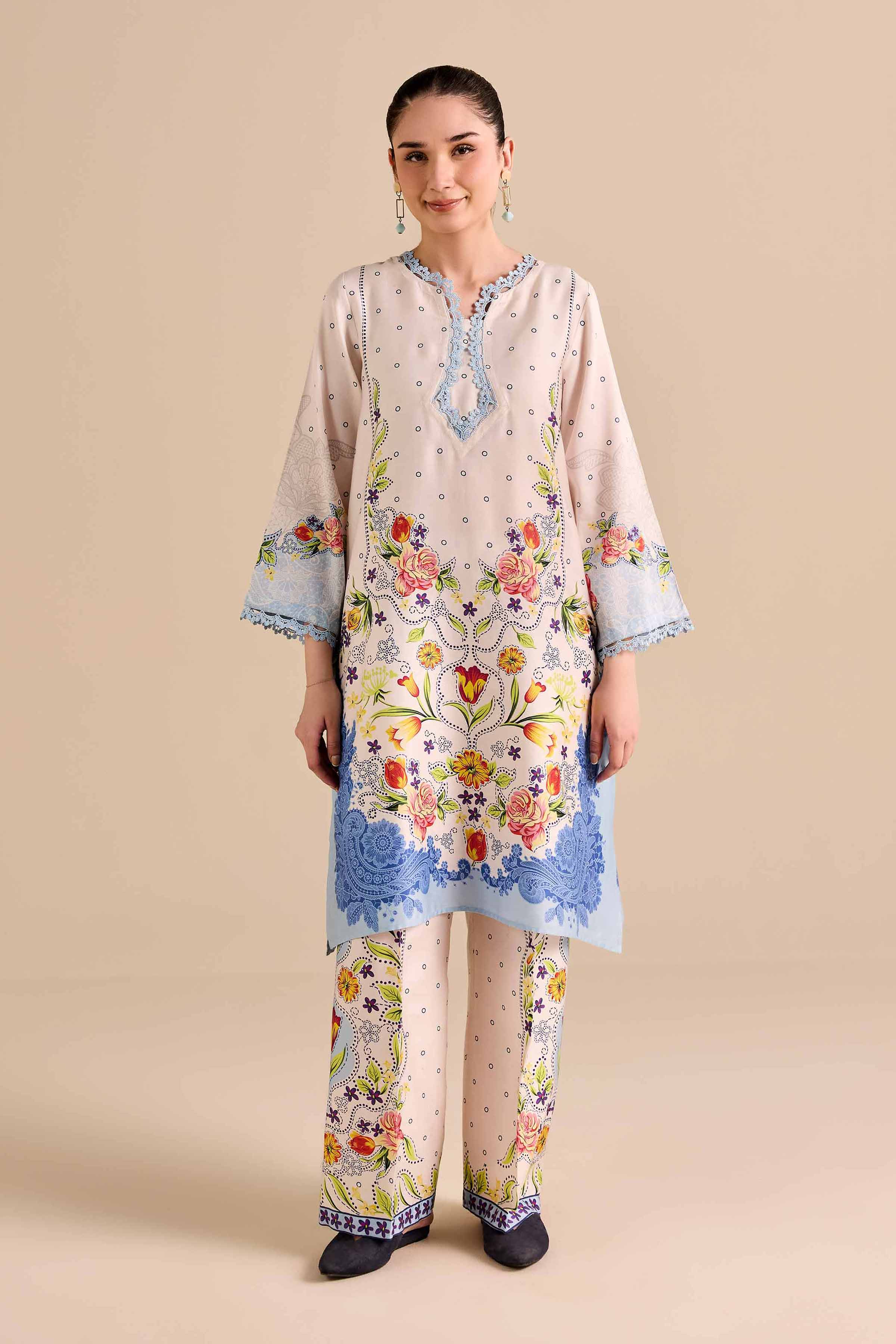 NishatUK - Yellow Printed Sateen 2-piece ready to wear Dress