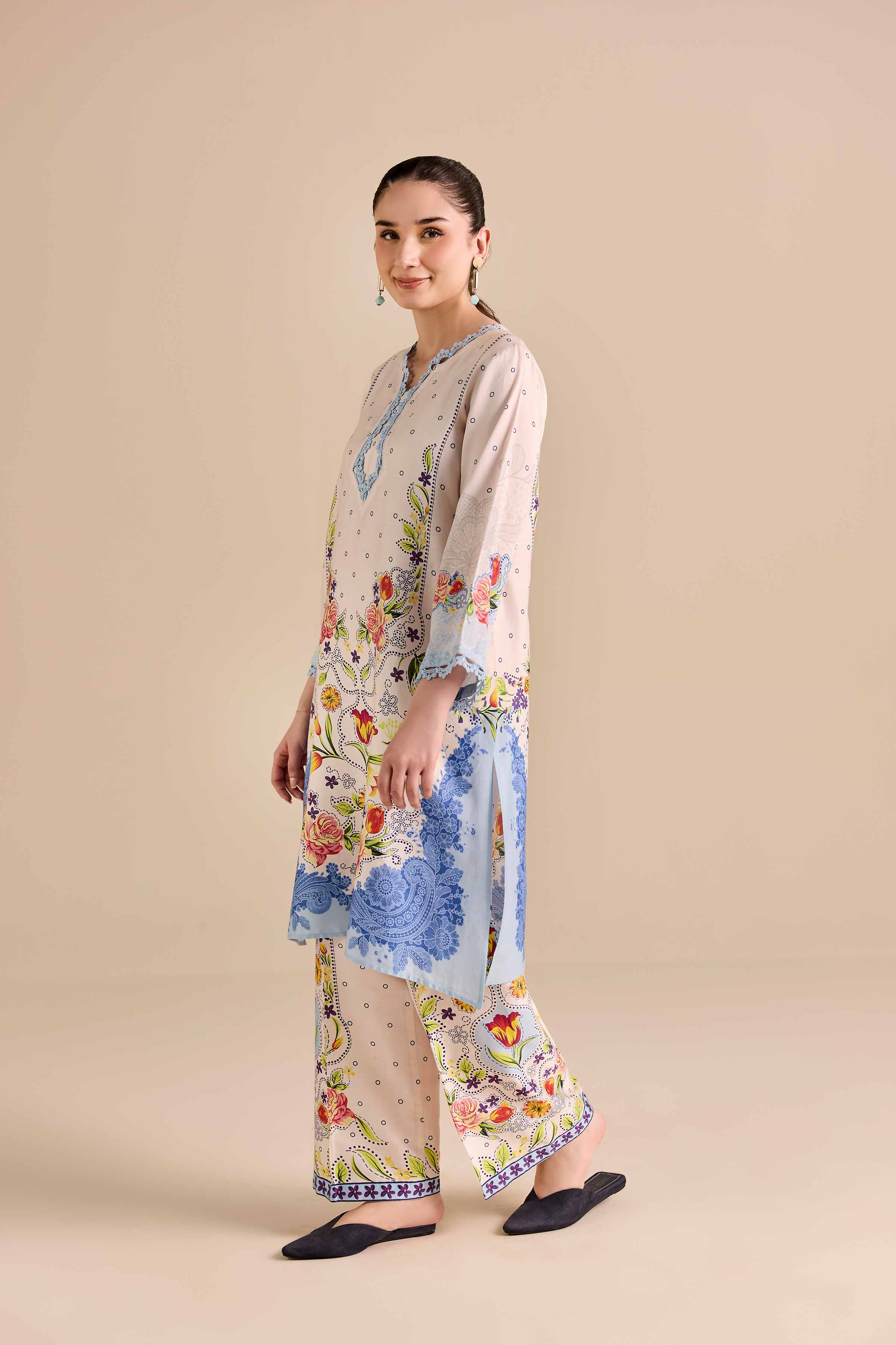 NishatUK - Yellow Printed Sateen 2-piece ready to wear Dress