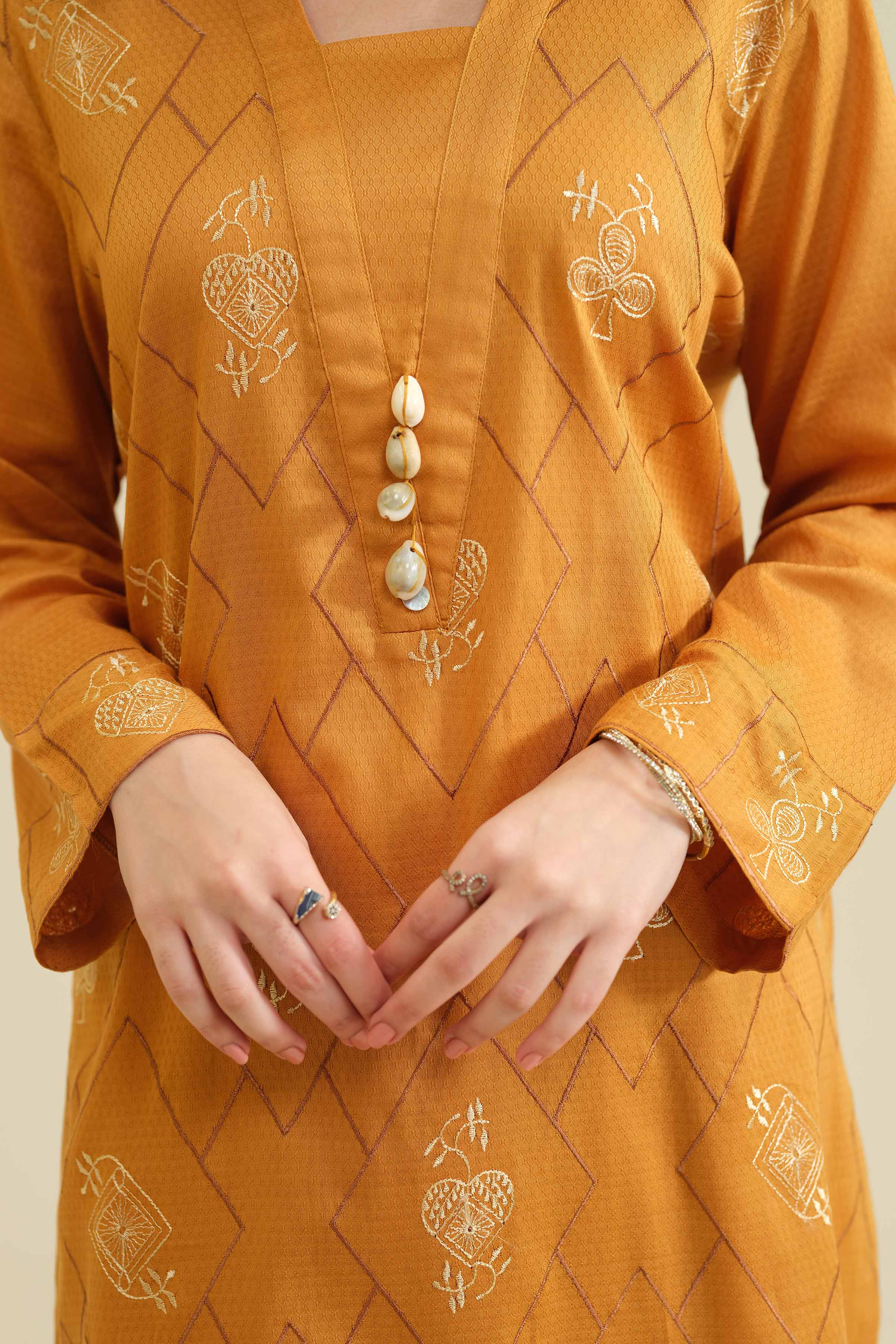 NishatUK - Mustard Embroidered Cambric 1-piece ready to wear Shirt