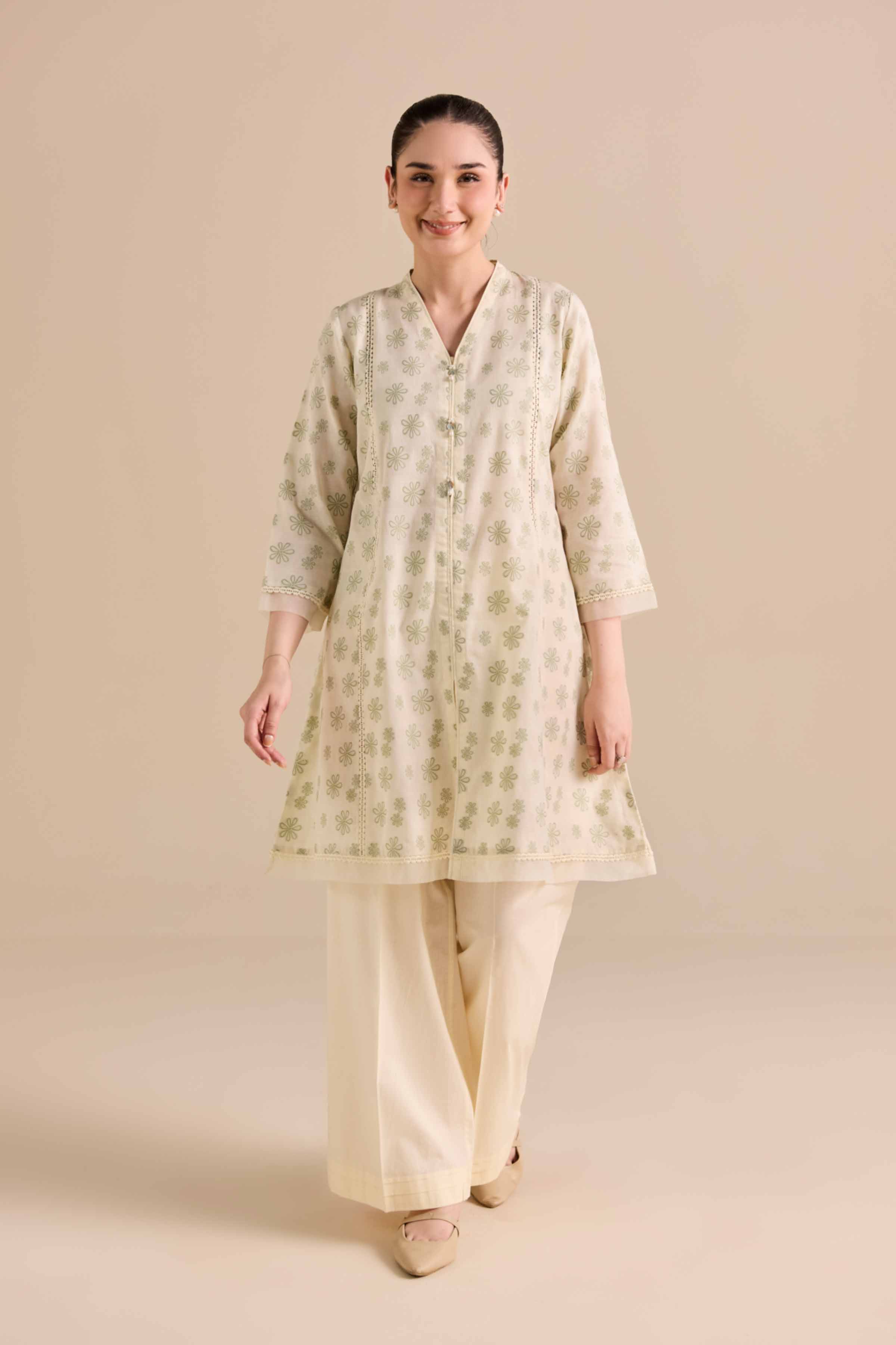 NishatUK - White Printed Jacquard 2-piece ready to wear Dress